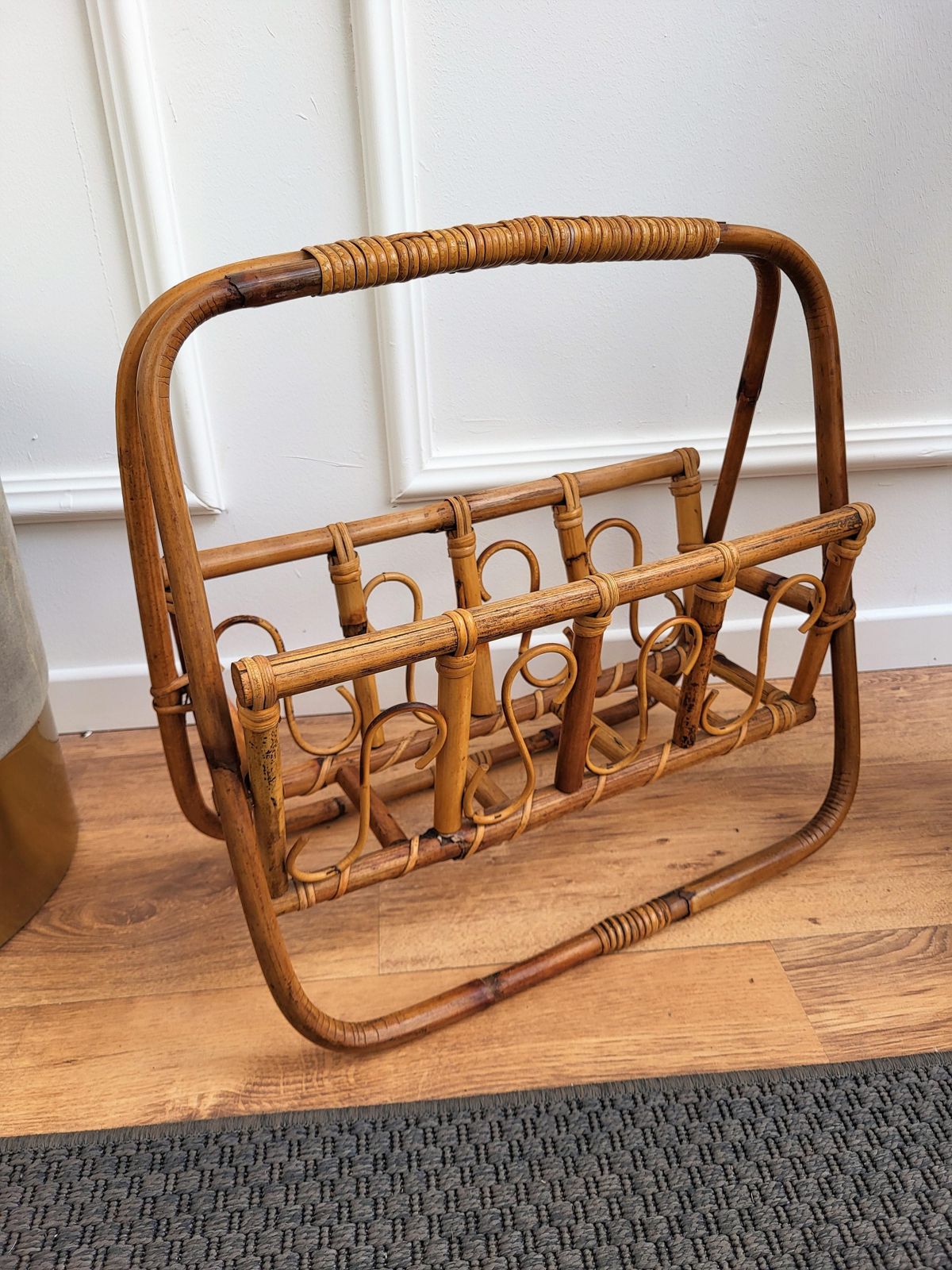 1960s Italian Bamboo Rattan Bohemian French Riviera Magazine Rack Stand photo 611.0