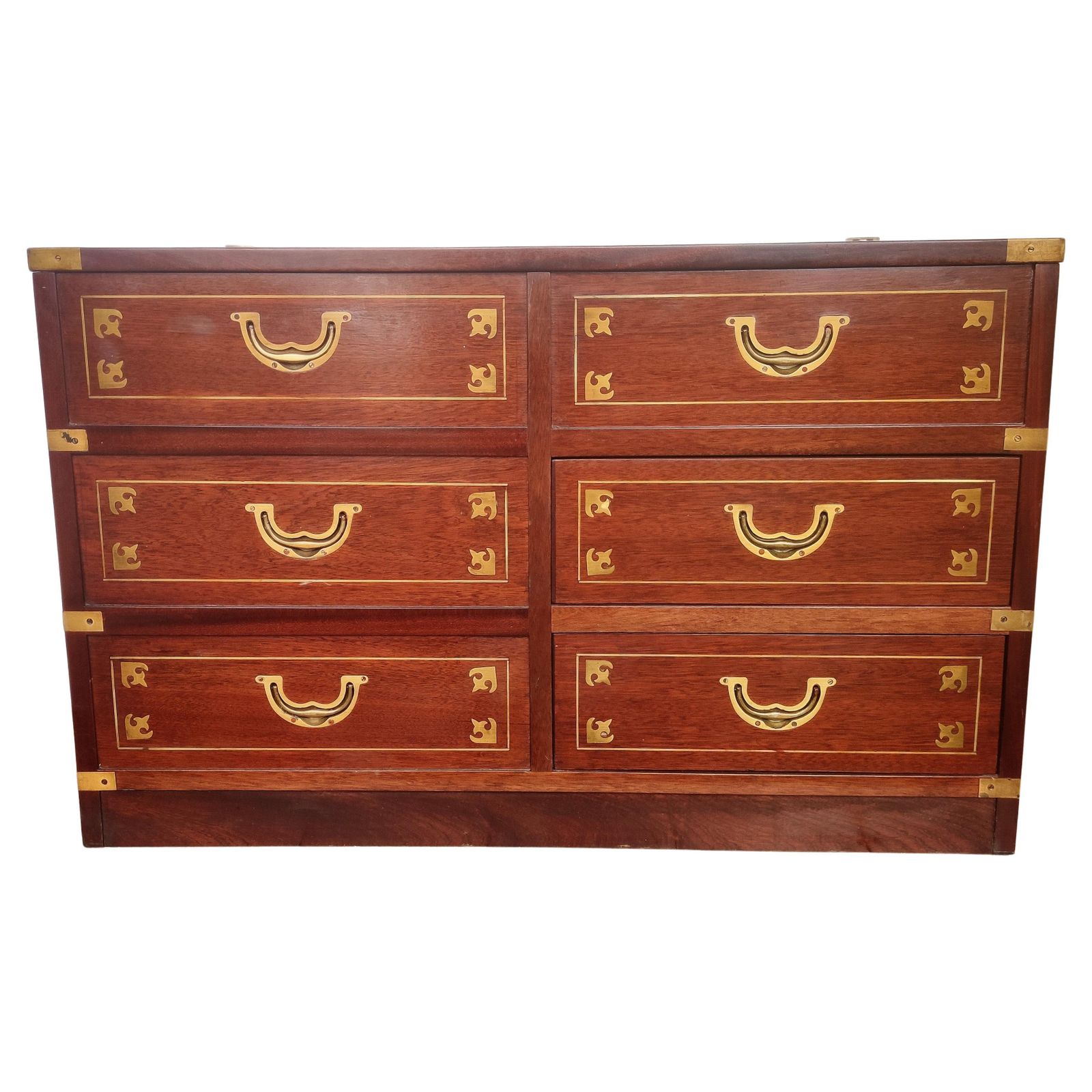 Italian Midcentury Wood And Brass Marine Military Campaign Style Chest