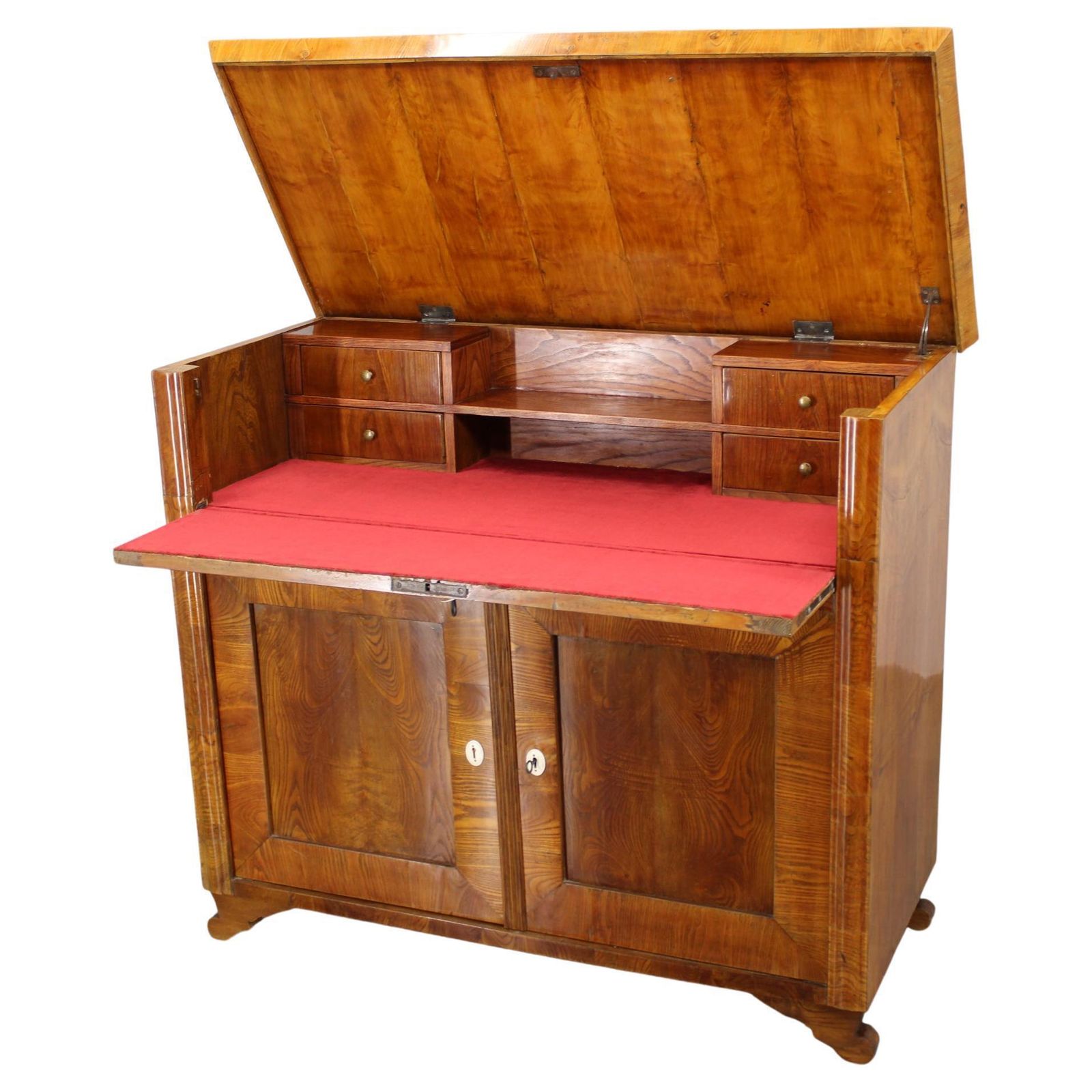 1930s Antique Cabinet With Writing Area In Walnut Finish, Czechoslovakia