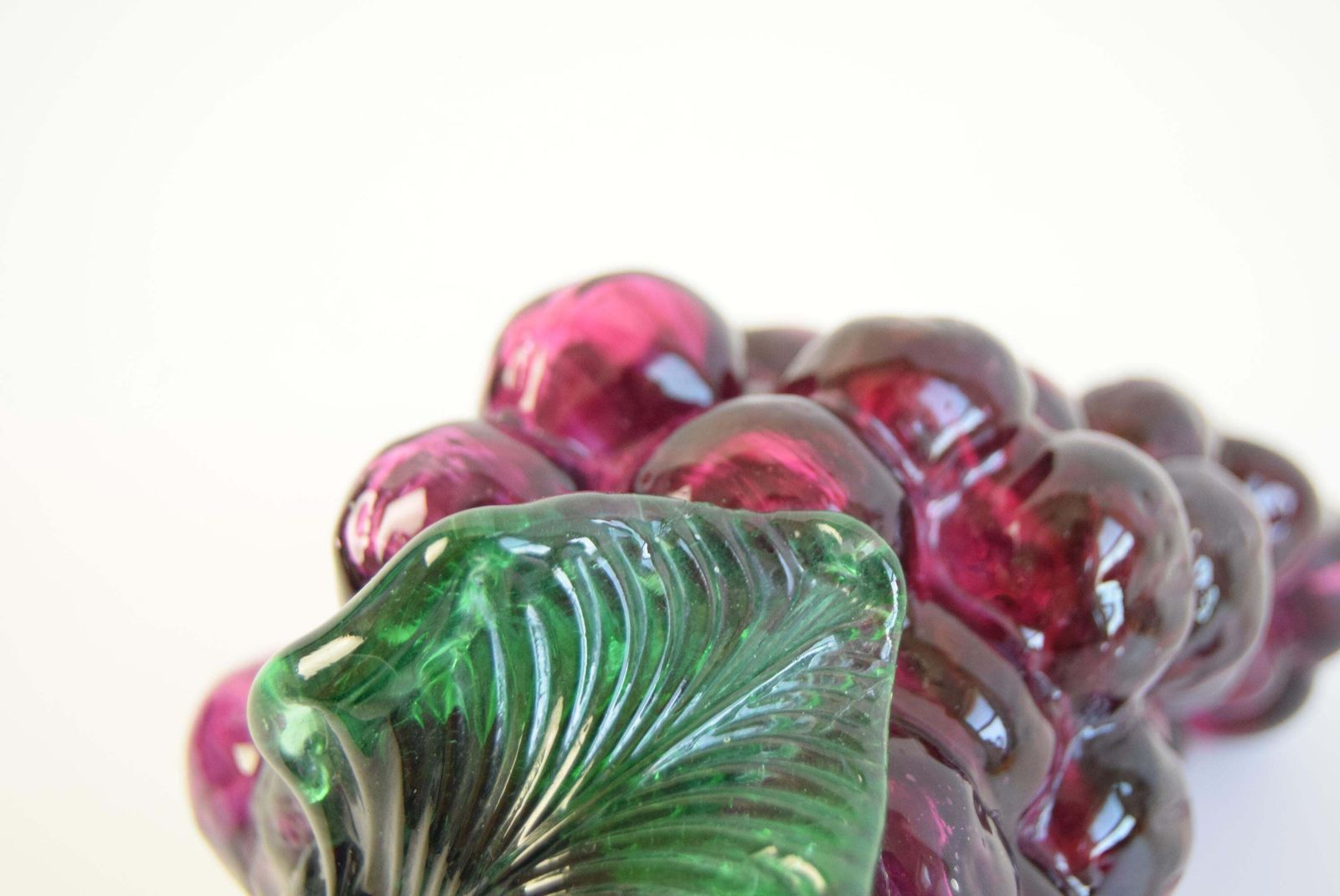 Home Decor Vintage Czech Glass Grape Cluster Sculpture, Hand Blown Art Glass, 1970s photo