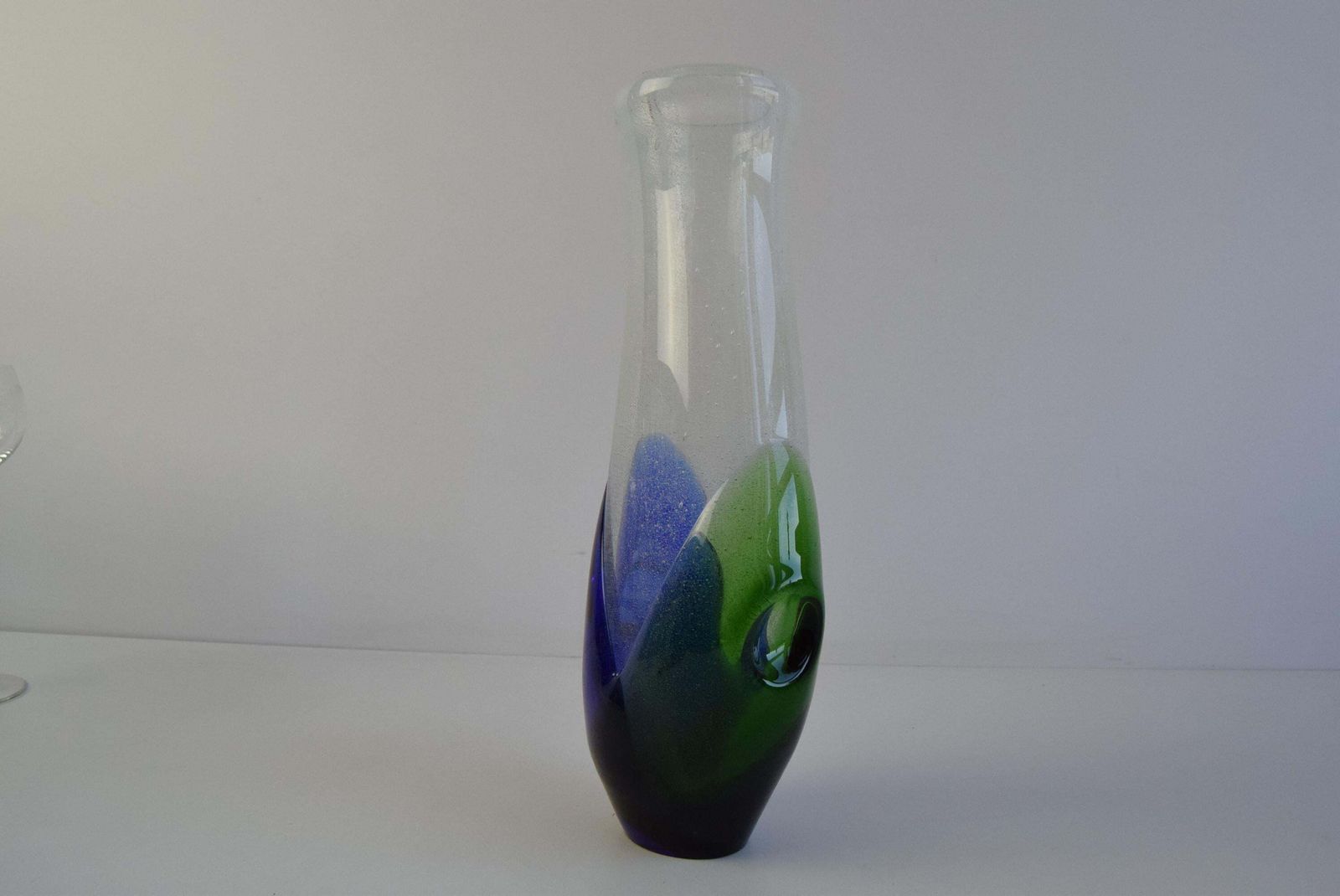 Czech Sommerso Art Glass Vase In Blue And Green photo for sale