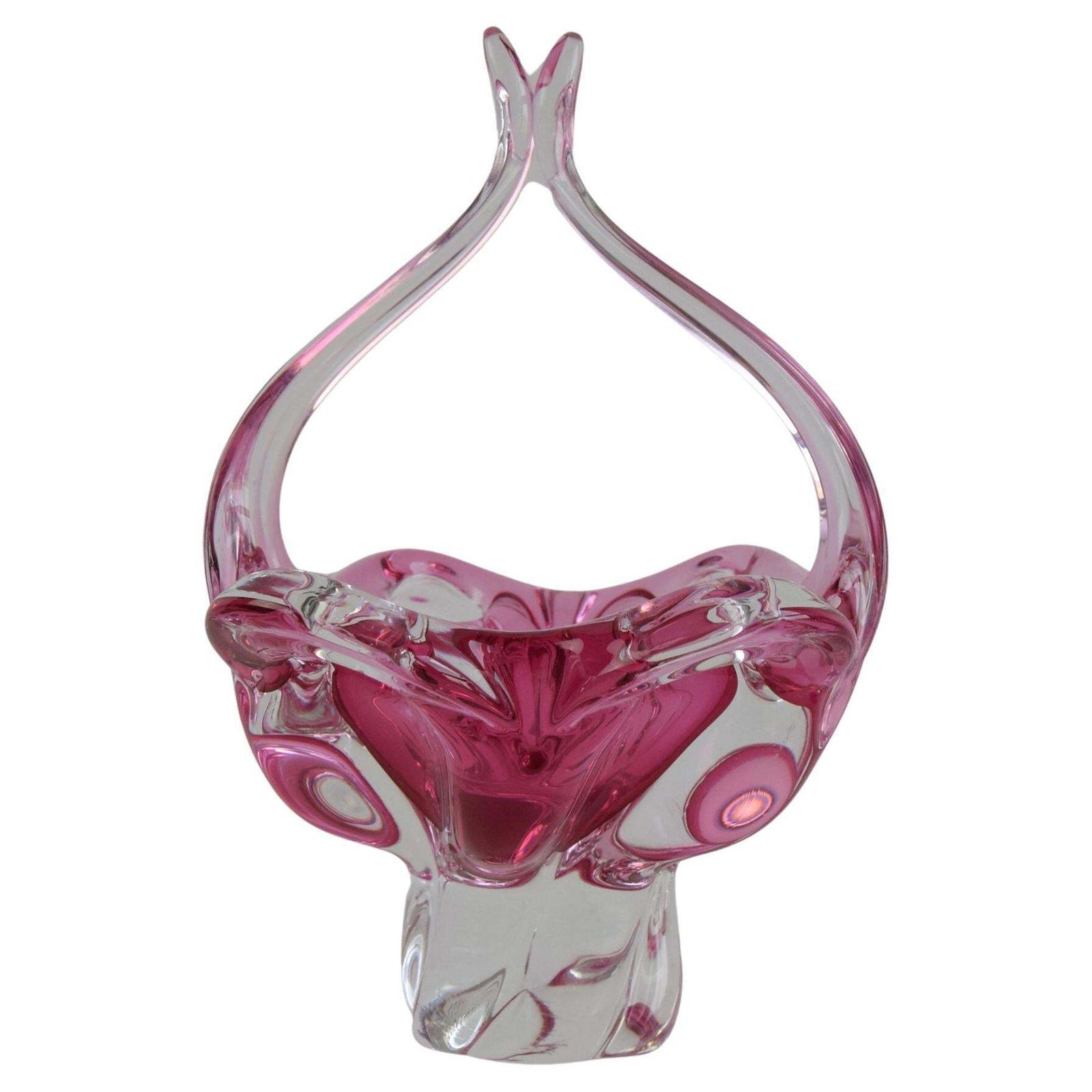 Mid Century Czech Art Glass Basket Bowl By Josef Hospodka