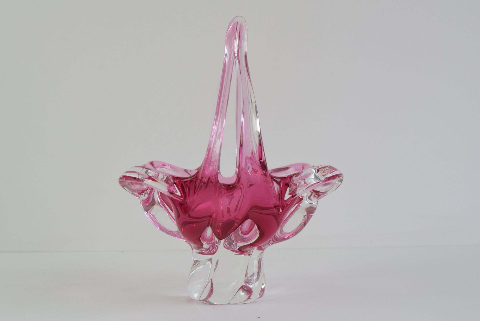 Mid Century Czech Art Glass Basket Bowl By Josef Hospodka photo for sale