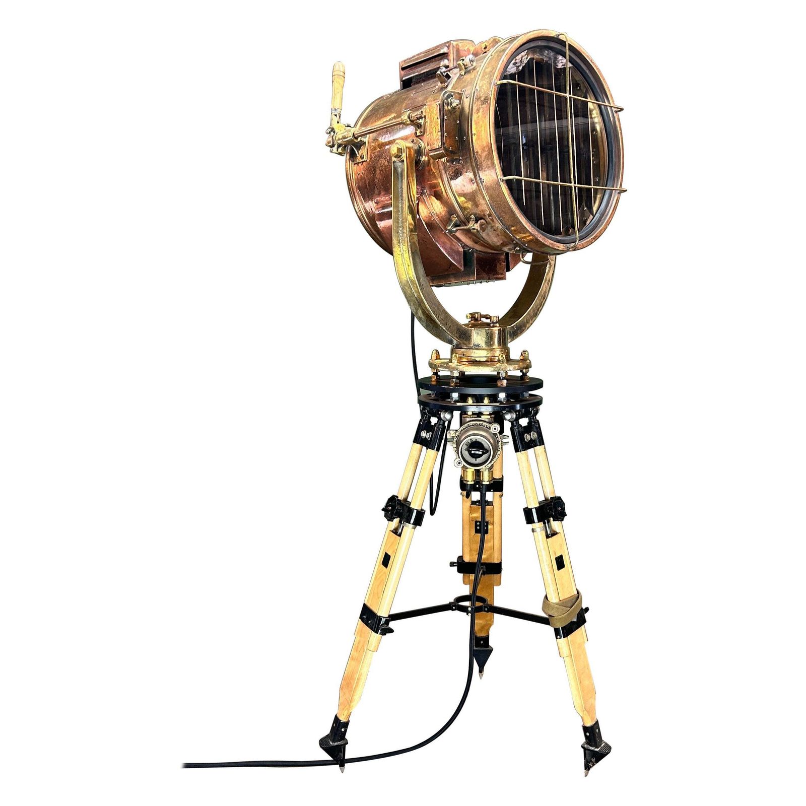 1970's Japanese Brass Industrial Signalling Lamp Tripod By Shonan Kosakusho