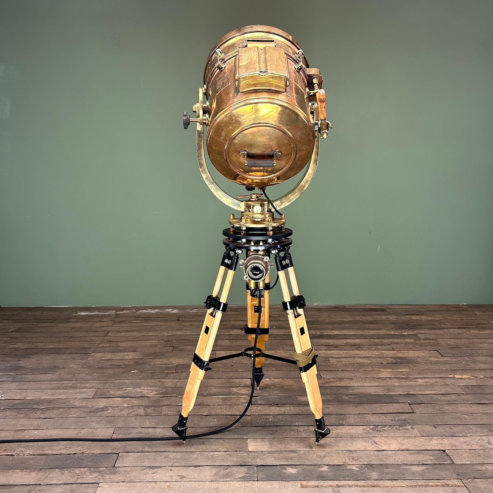 photo for sale 1970's Japanese Brass Industrial Signalling Lamp Tripod By Shonan Kosakusho