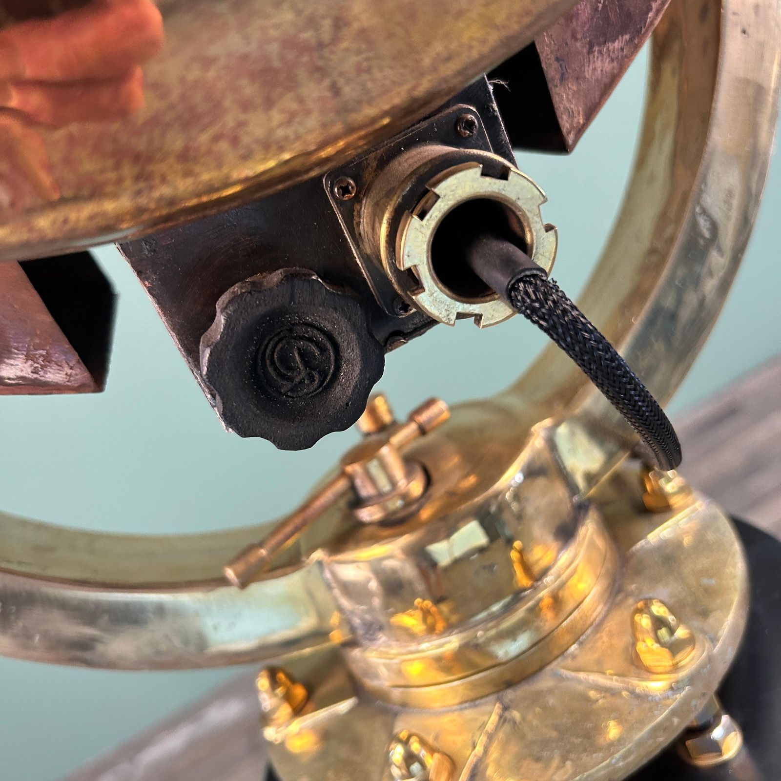 6366.0 1970's Japanese Brass Industrial Signalling Lamp Tripod By Shonan Kosakusho photo