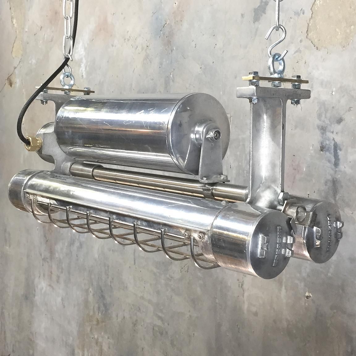 Japanese Aluminum Flameproof Strip Light, Brass Fittings And Chrome Cage photo buy