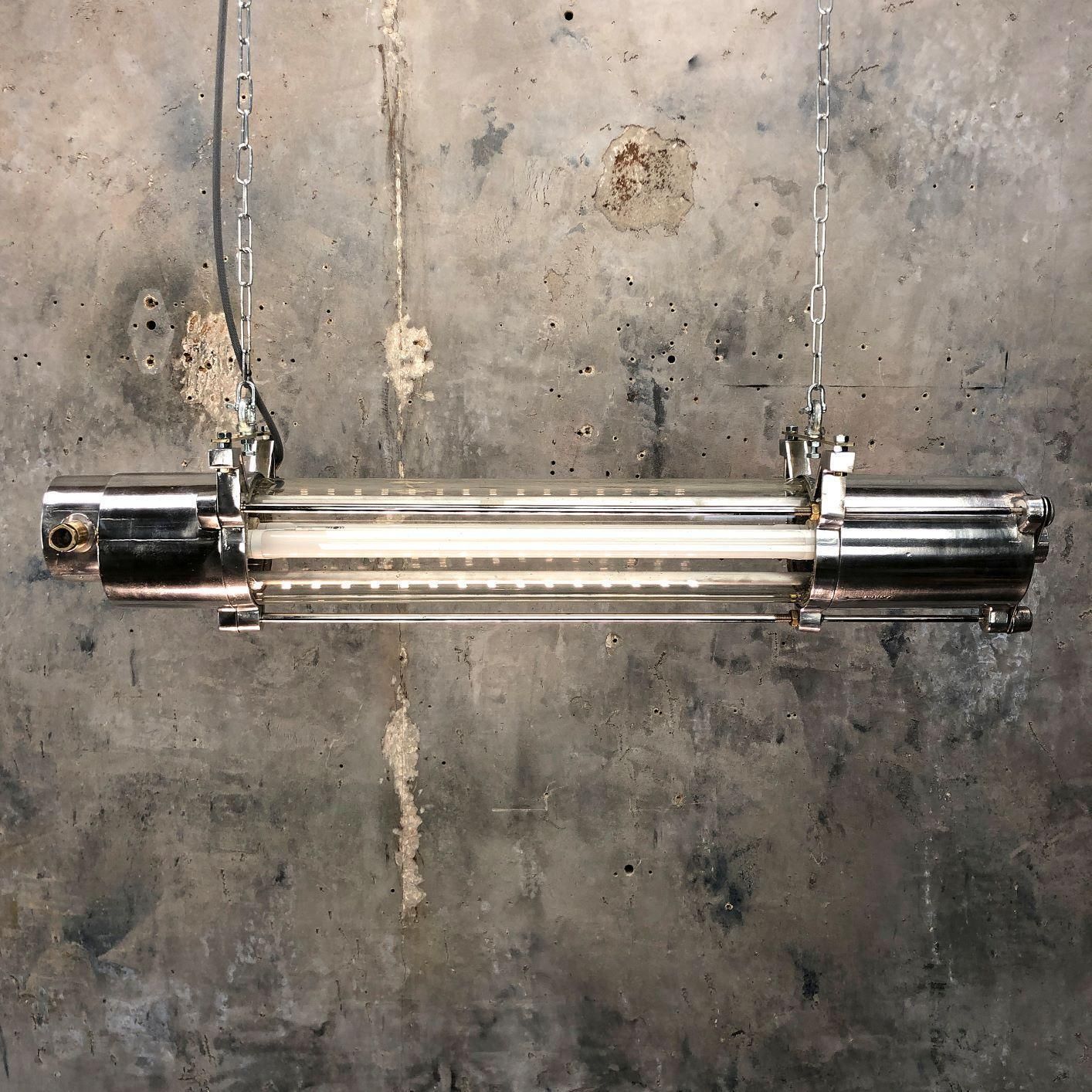 photo for sale 1970s German Industrial Cast Aluminum And Glass T8 Explosion Proof Striplight