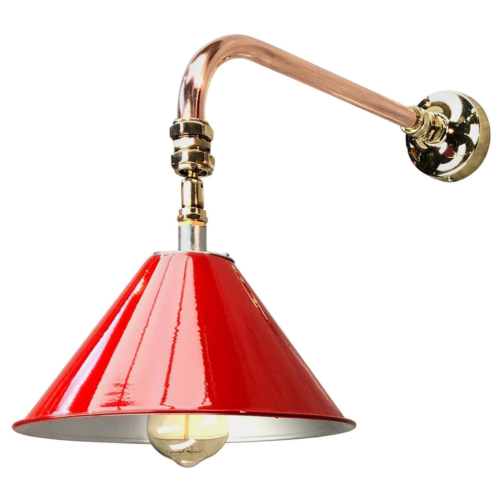 1980 British Army Lamp Shade In Red With Copper Cantilever Wall Lamp Edison Bulb