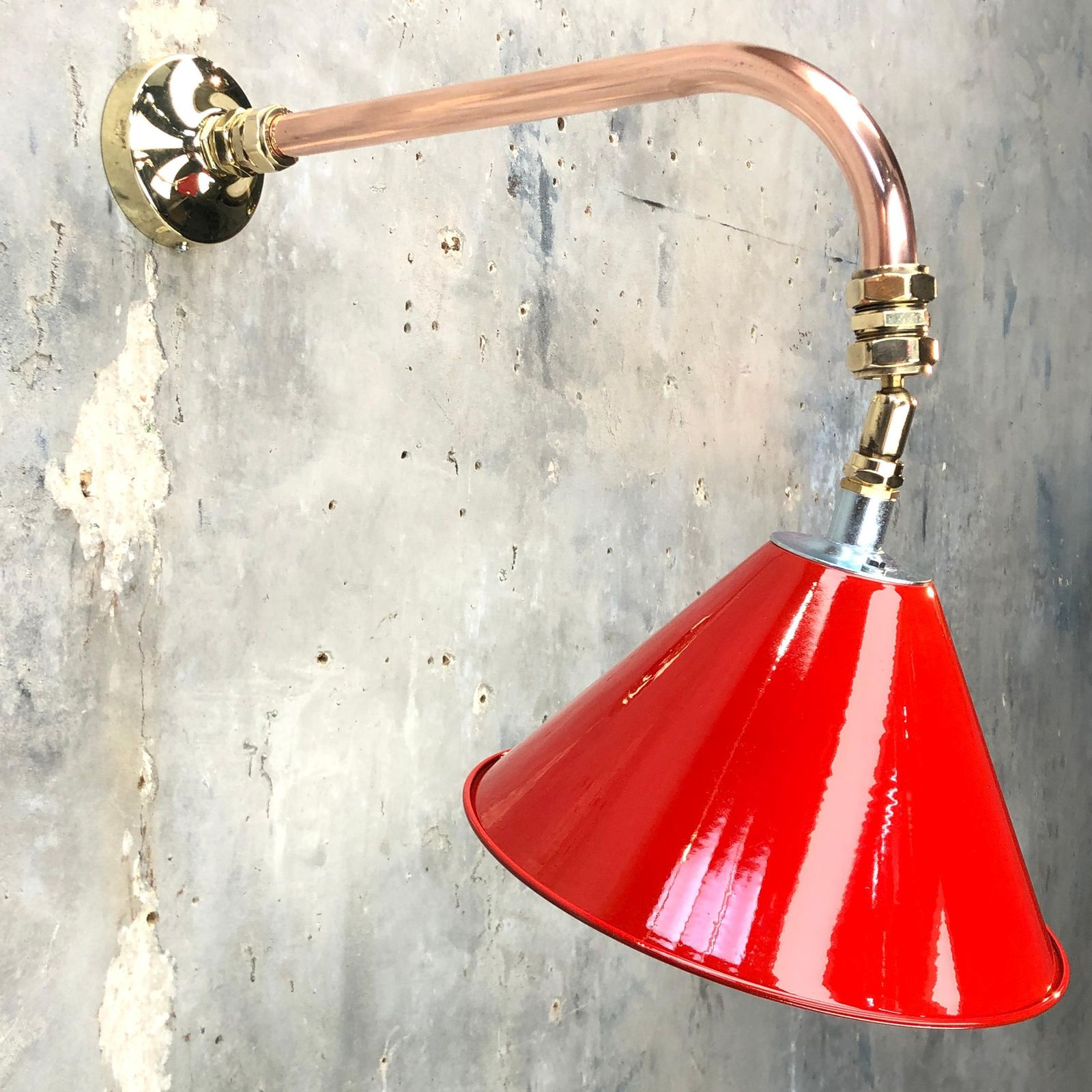 1980 British Army Lamp Shade In Red With Copper Cantilever Wall Lamp Edison Bulb photo furniture