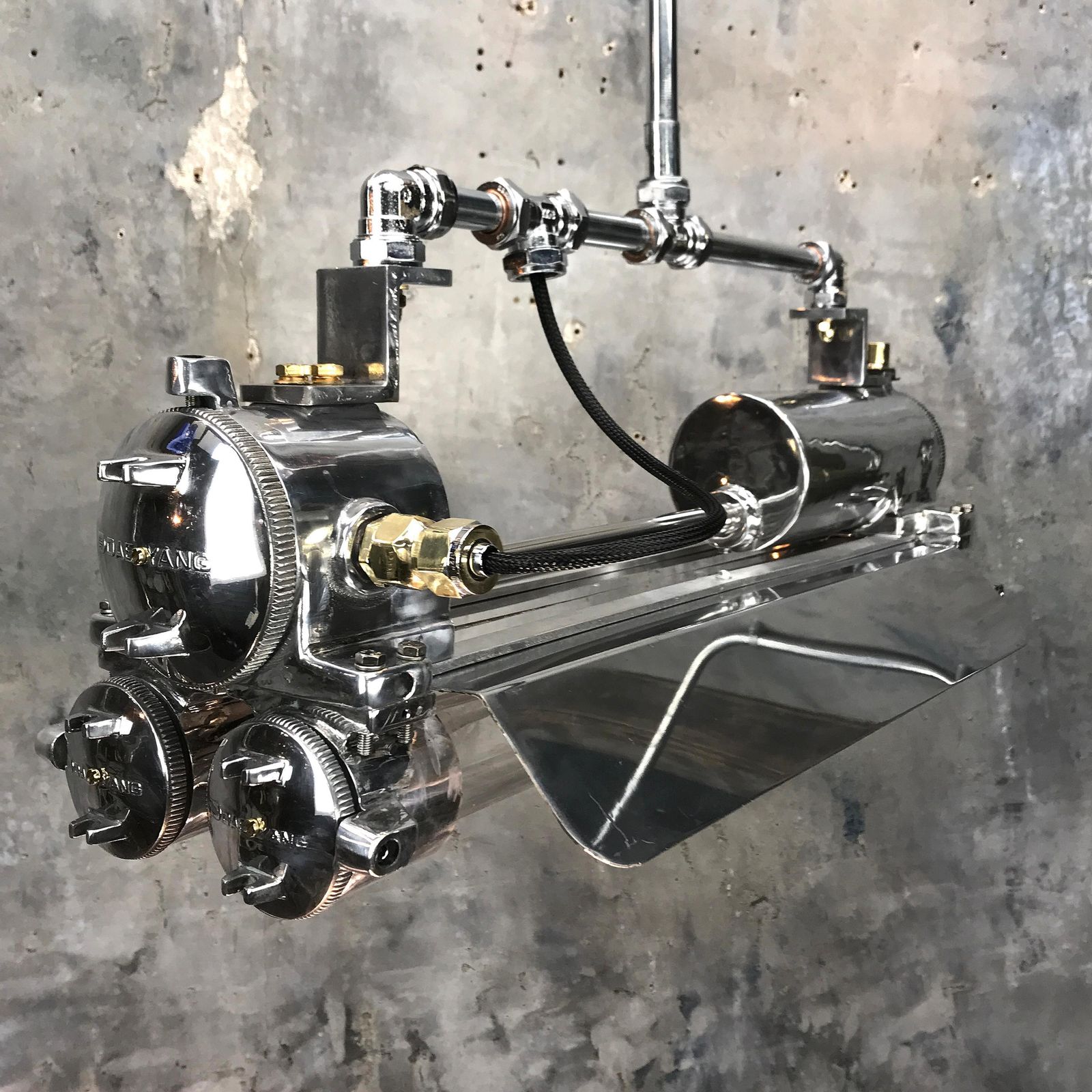 1970s Cast Aluminum, Brass And Glass Industrial Flameproof Striplight, Poli Noir photo for sale