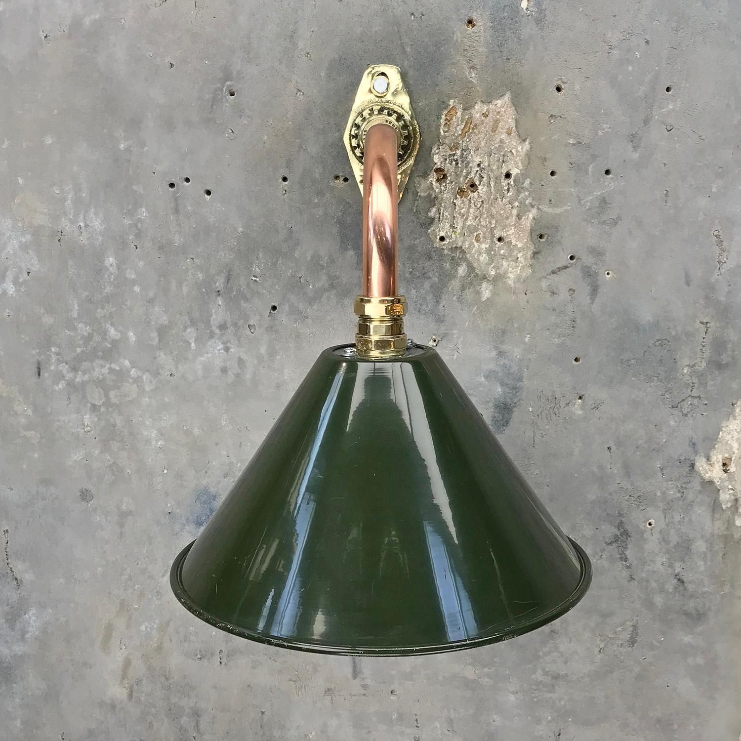 photo for sale 1980s Ex British Army Light Shade / Copper And Brass Cantilever, Original Green