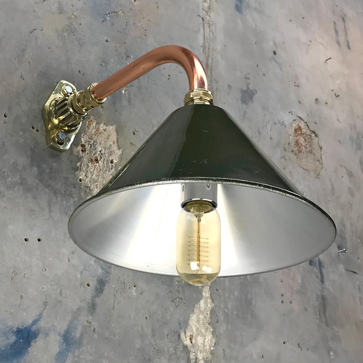 photo buy 1980s Ex British Army Light Shade / Copper And Brass Cantilever, Original Green