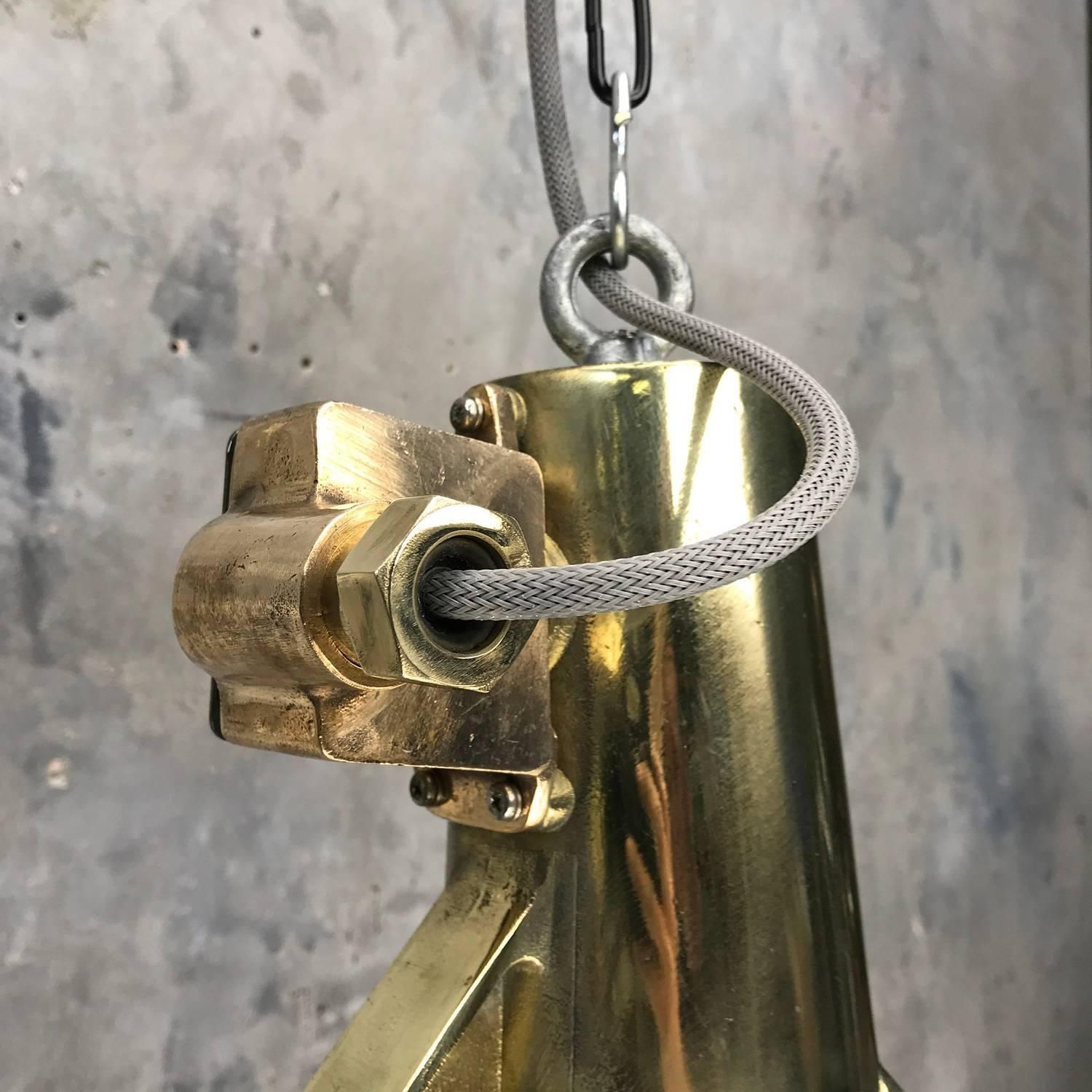 Lighting 1970s Japanese Large Stainless Steel, Cast Brass And Bronze Search Light Pendant photo