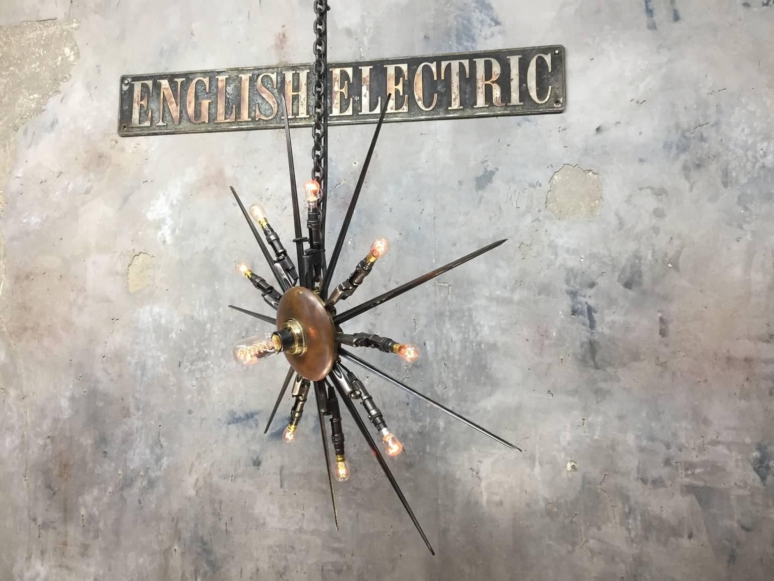 1880's Russian Rifle Bayonet Pendant Chandelier, Steel, Copper, Brass & Bronze photo for sale