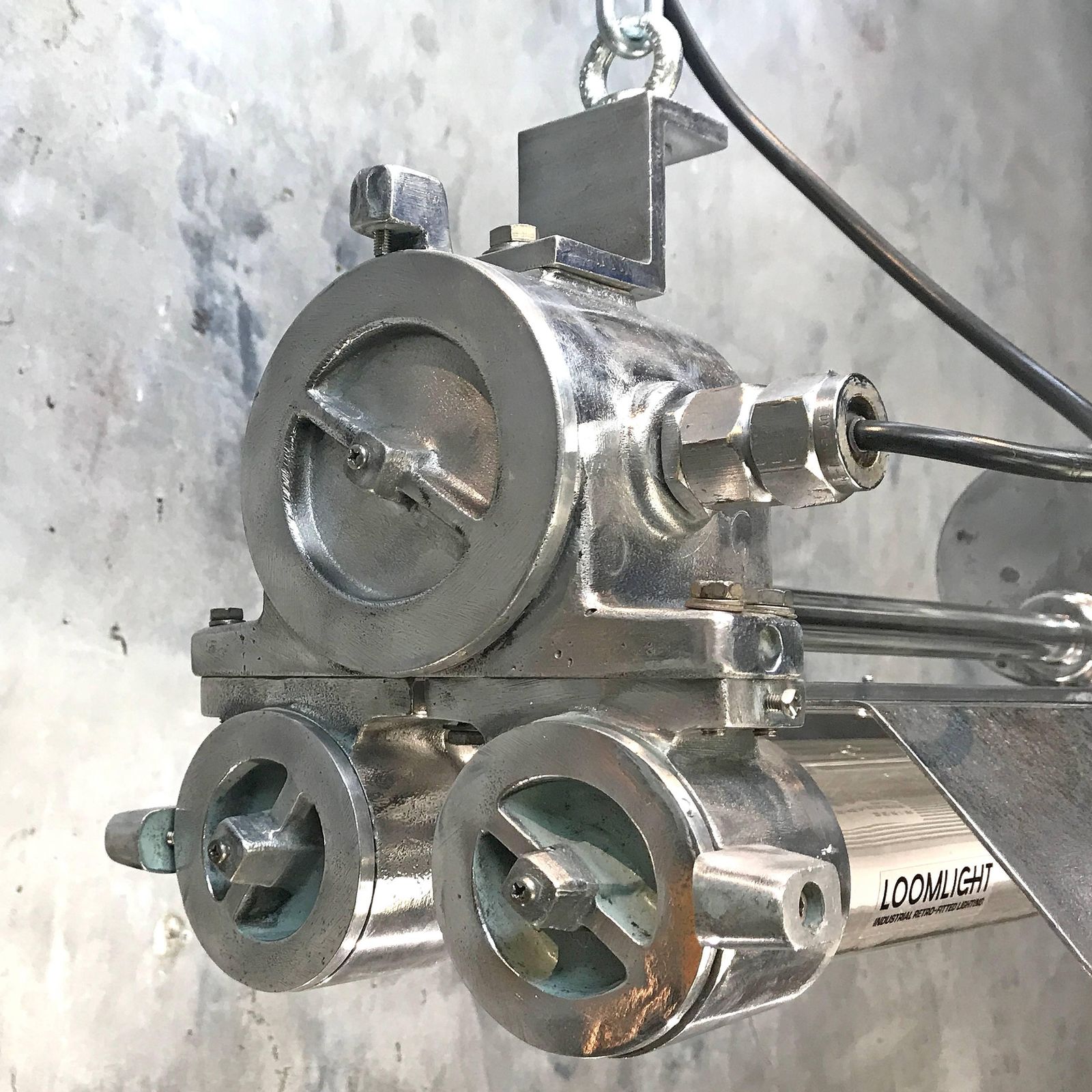 Mid Late Century Industrial Aluminium, Brass And Glass Flame Proof Strip Light photo Lighting