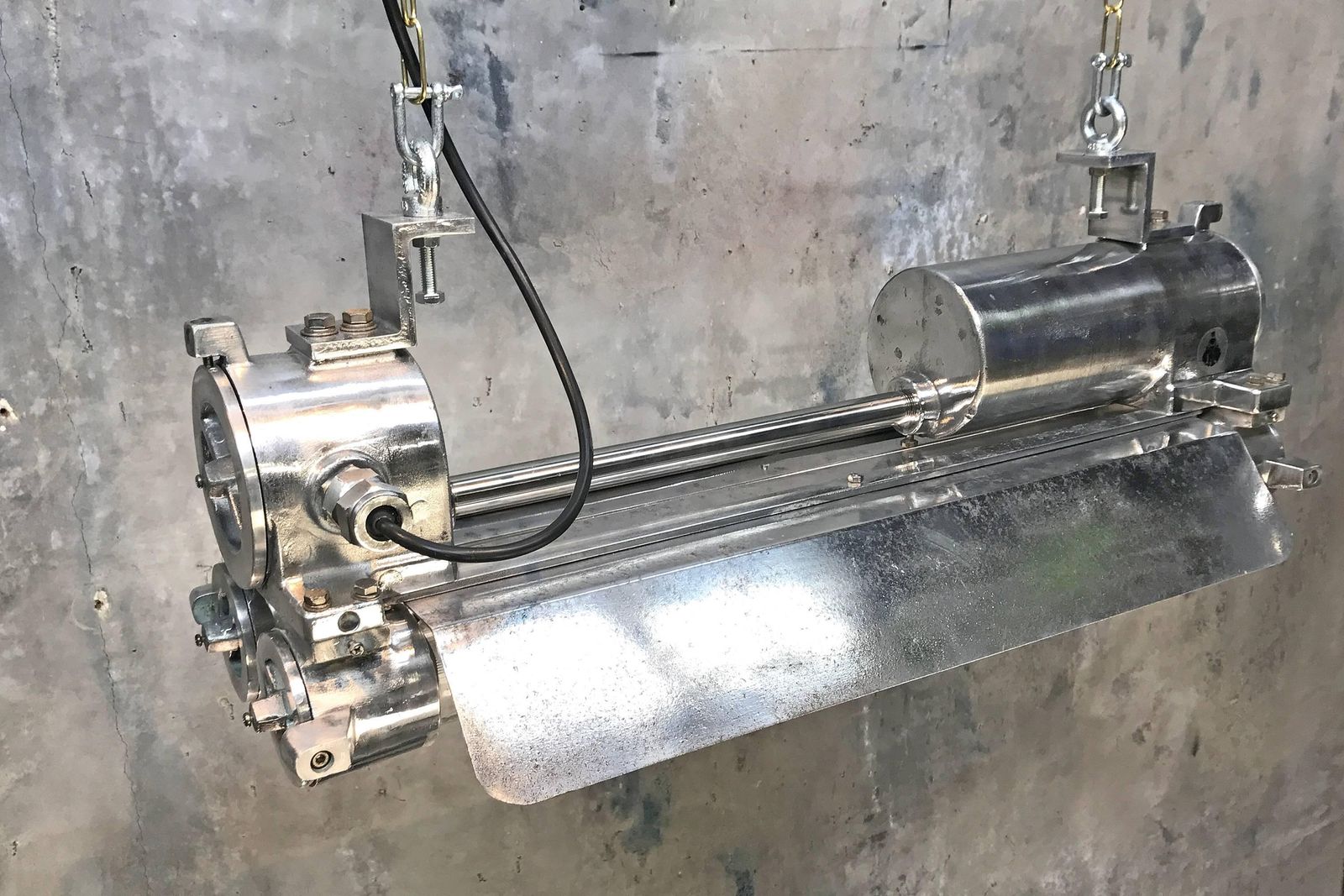 Mid Late Century Industrial Aluminium, Brass And Glass Flame Proof Strip Light photo vinterior
