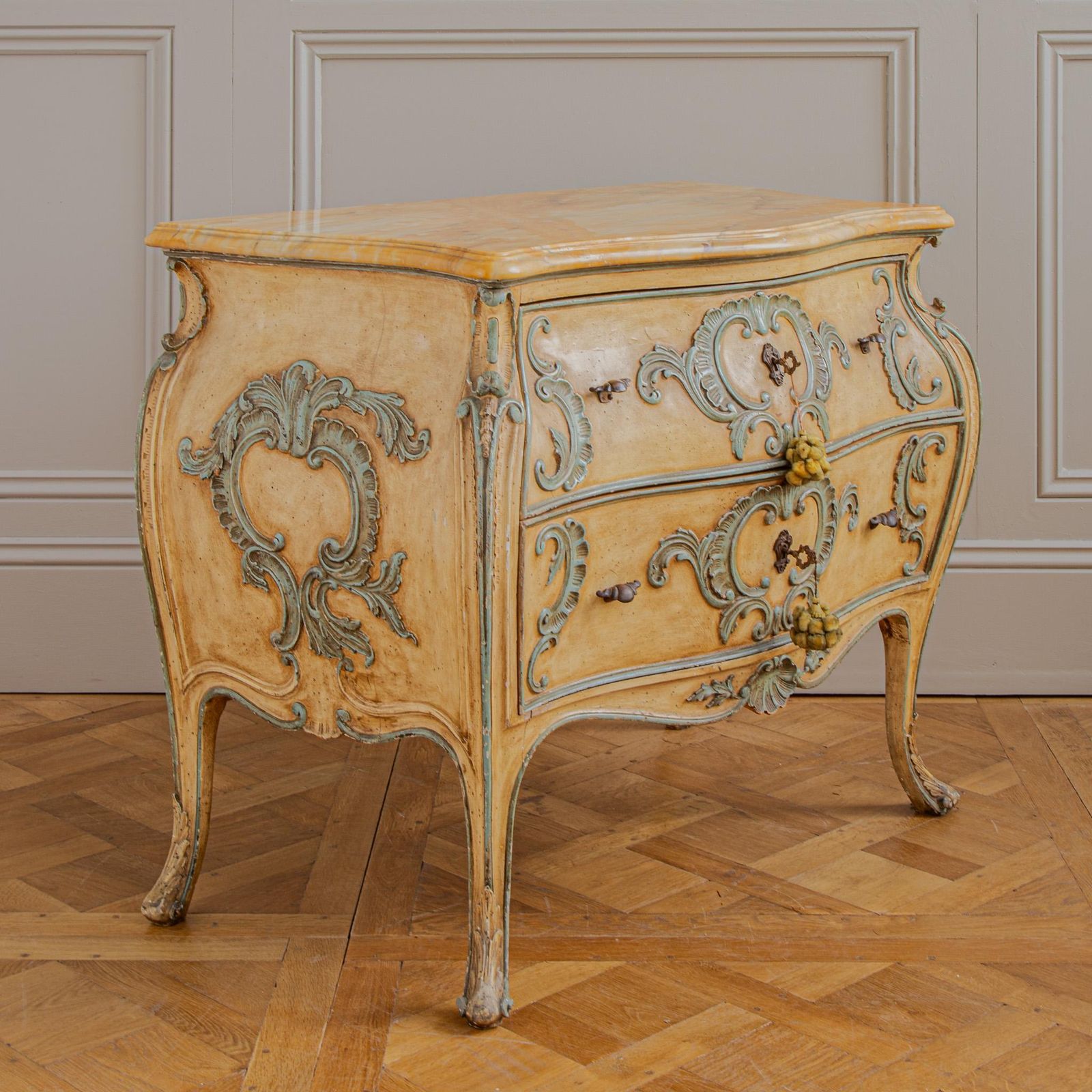 Italian Hand Painted Louis XV Style Bombe Chest, Circa Mid 1900's photo Furniture