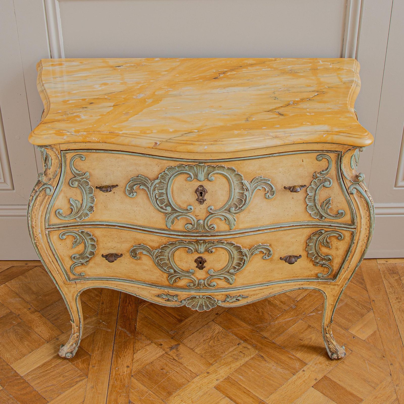 photo furniture Italian Hand Painted Louis XV Style Bombe Chest, Circa Mid 1900's