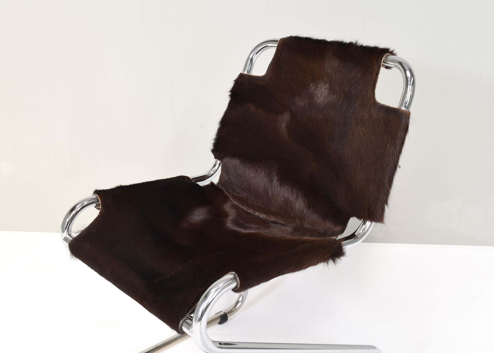 Furniture 1970s Italian Chair In Cowhide And Chrome   Italy, 1970s photo