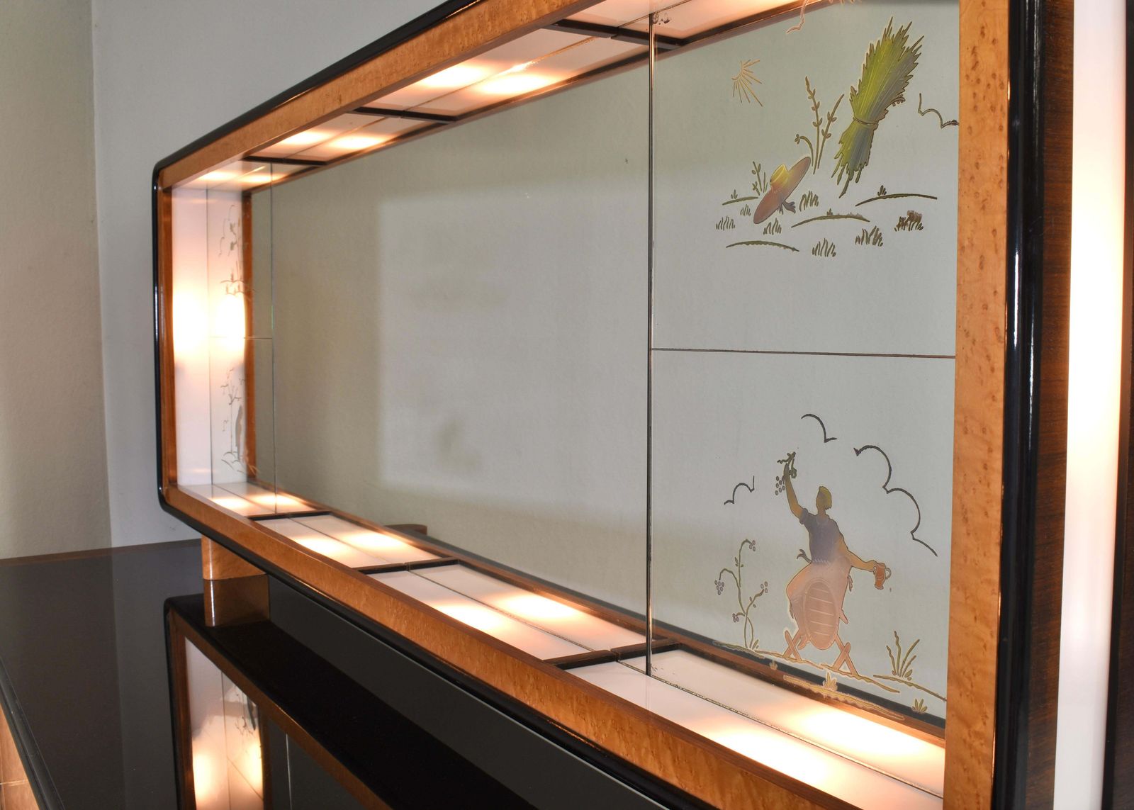 'Four Seasons' Sideboard With Illuminated Mirror In The Style Of Borsani   1930s photo vintage