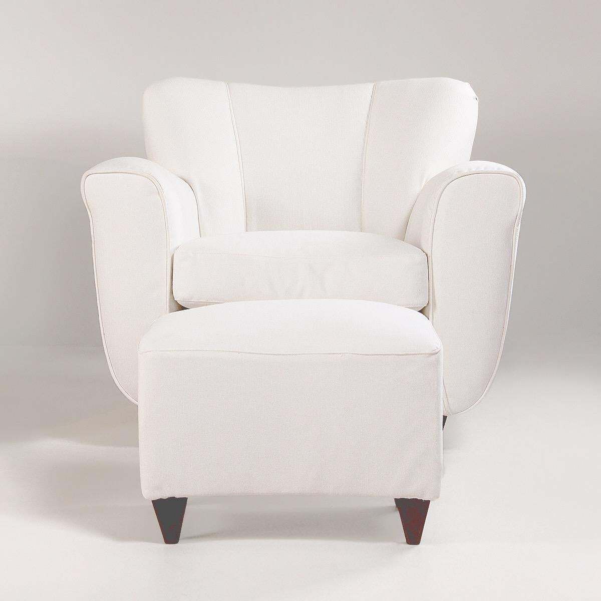 photo furniture Pair Of Italian Armchairs With Poufs In White Fabric – Italy, Circa 1940s