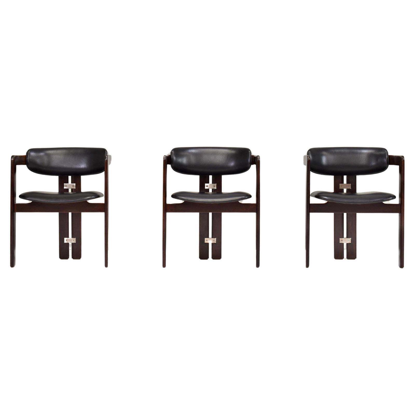 Pamplona Chairs By Augusto Savini In Black Leather   Italy, 1965, Set Of 3