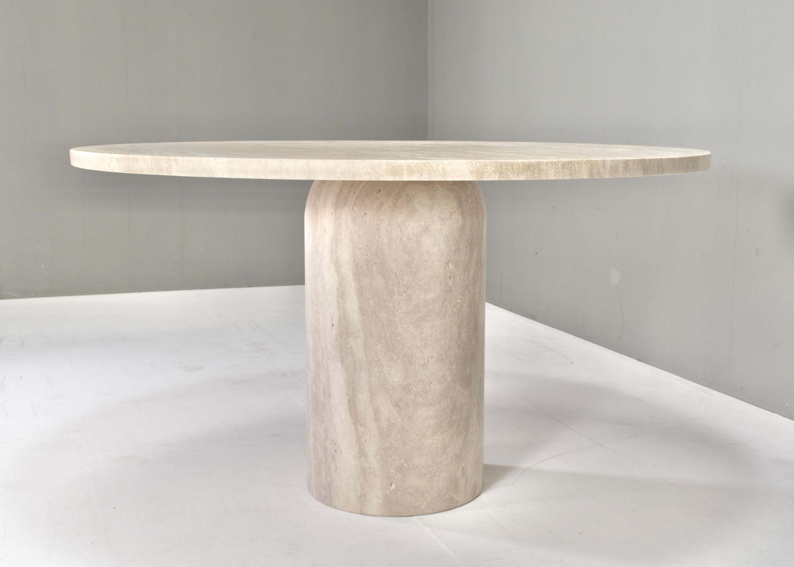 Exquisite Round Travertine Dining Table In The Manor Of Up& Up photo furniture