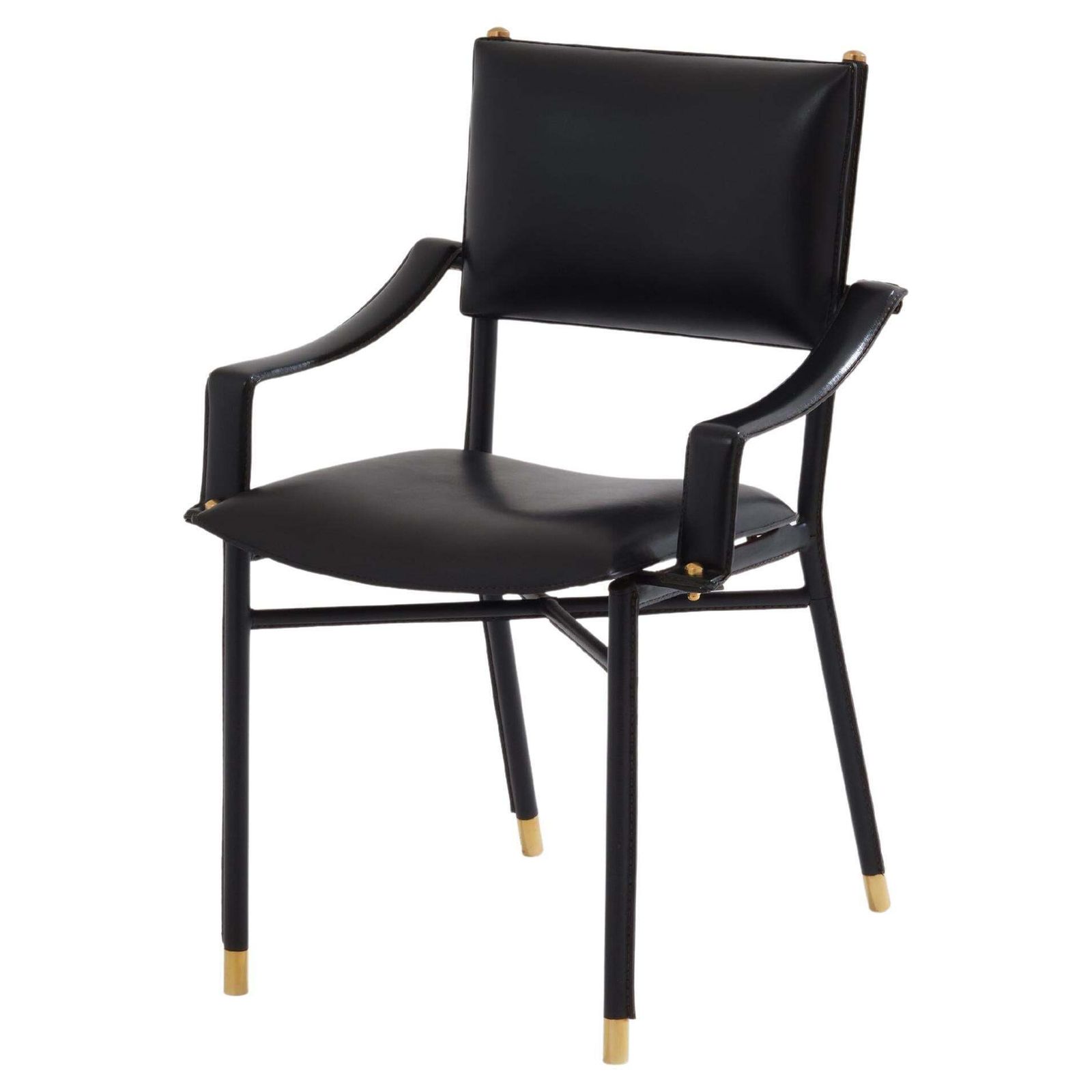 Fauteuil de bureau Jacques Adnet en cuir sellier laiton, 1950