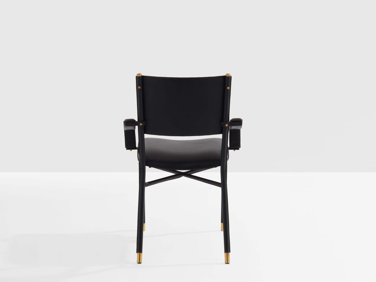 Fauteuil de bureau Jacques Adnet en cuir sellier laiton, 1950 photo vinterior