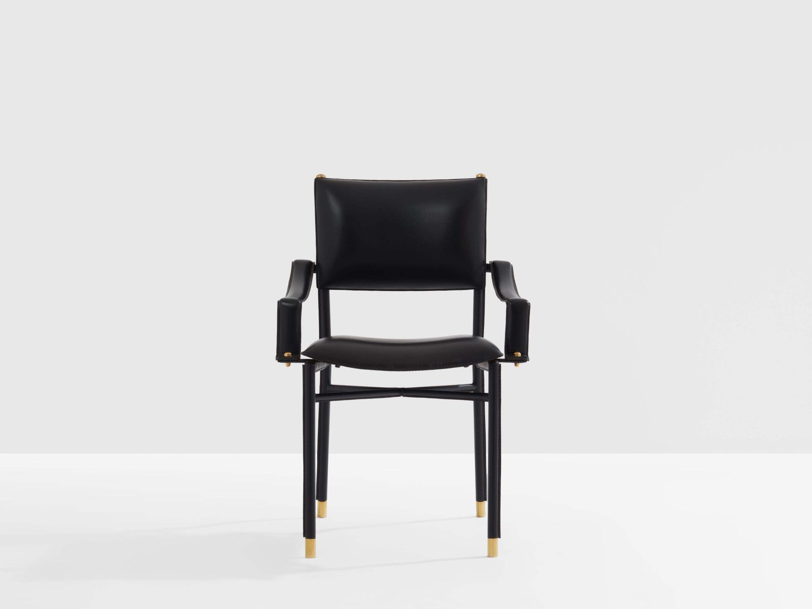 Mobilier Fauteuil de bureau Jacques Adnet en cuir sellier laiton, 1950 photo