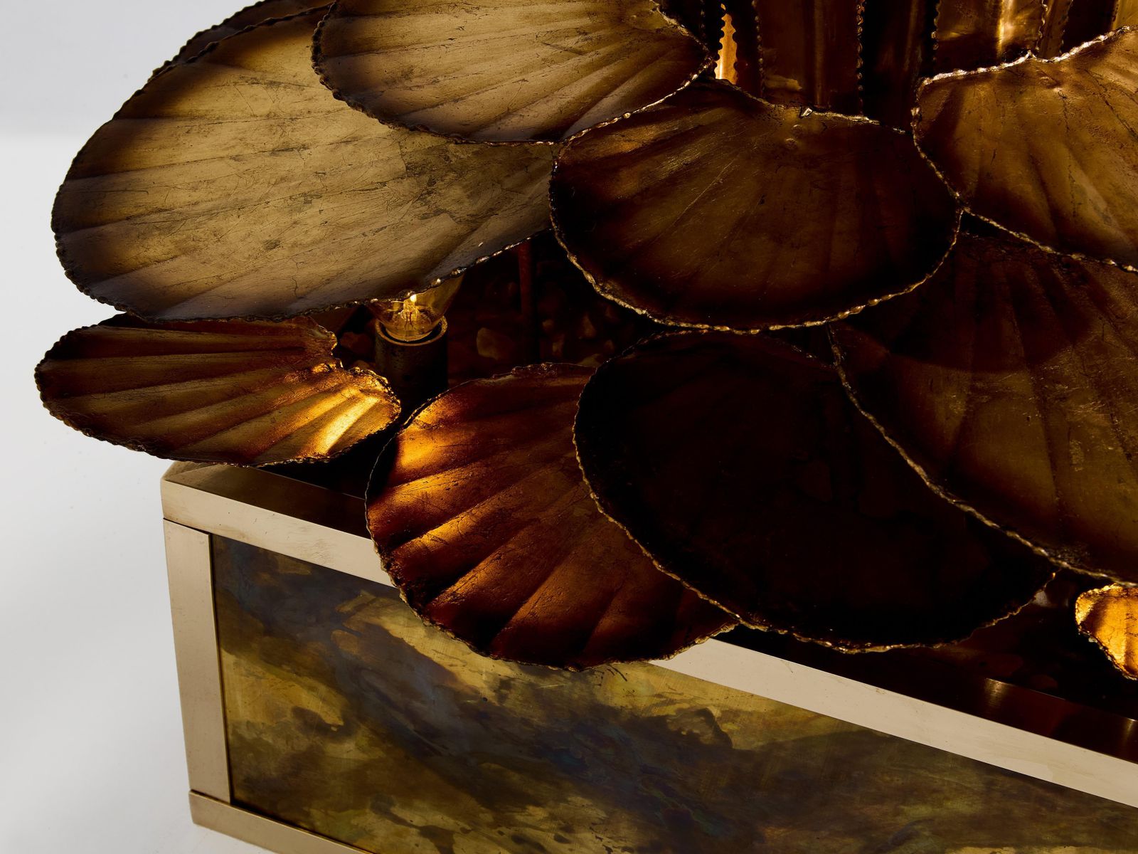 Lighting Maison Jansen Pair Of Brass Reeds Water Lilies Floor Lamps 1970s photo