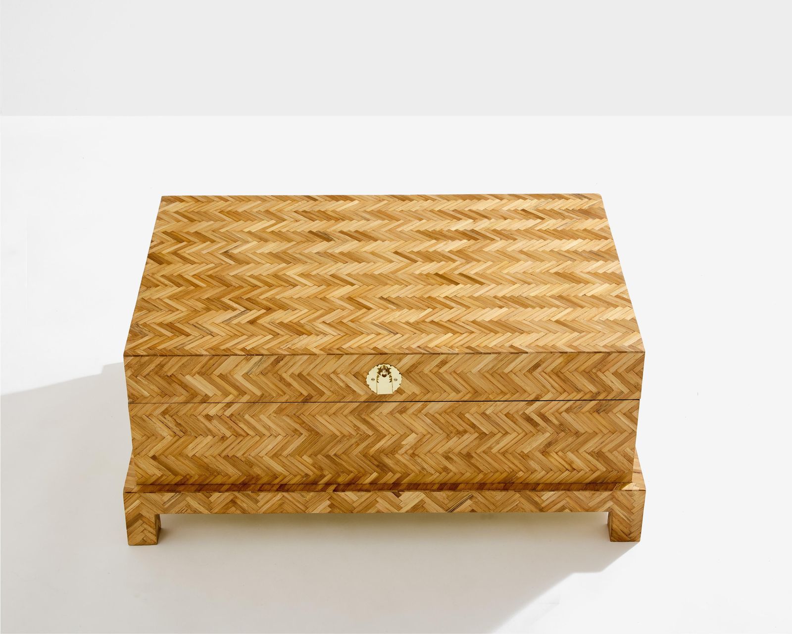 Galerie Maison & Jardin Bamboo Marquetry Brass Trunk 1970 photo furniture