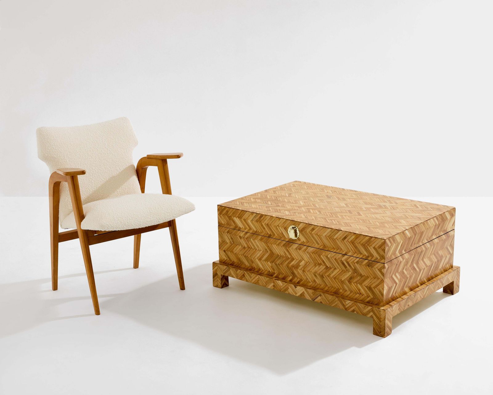 photo for sale Galerie Maison & Jardin Bamboo Marquetry Brass Trunk 1970