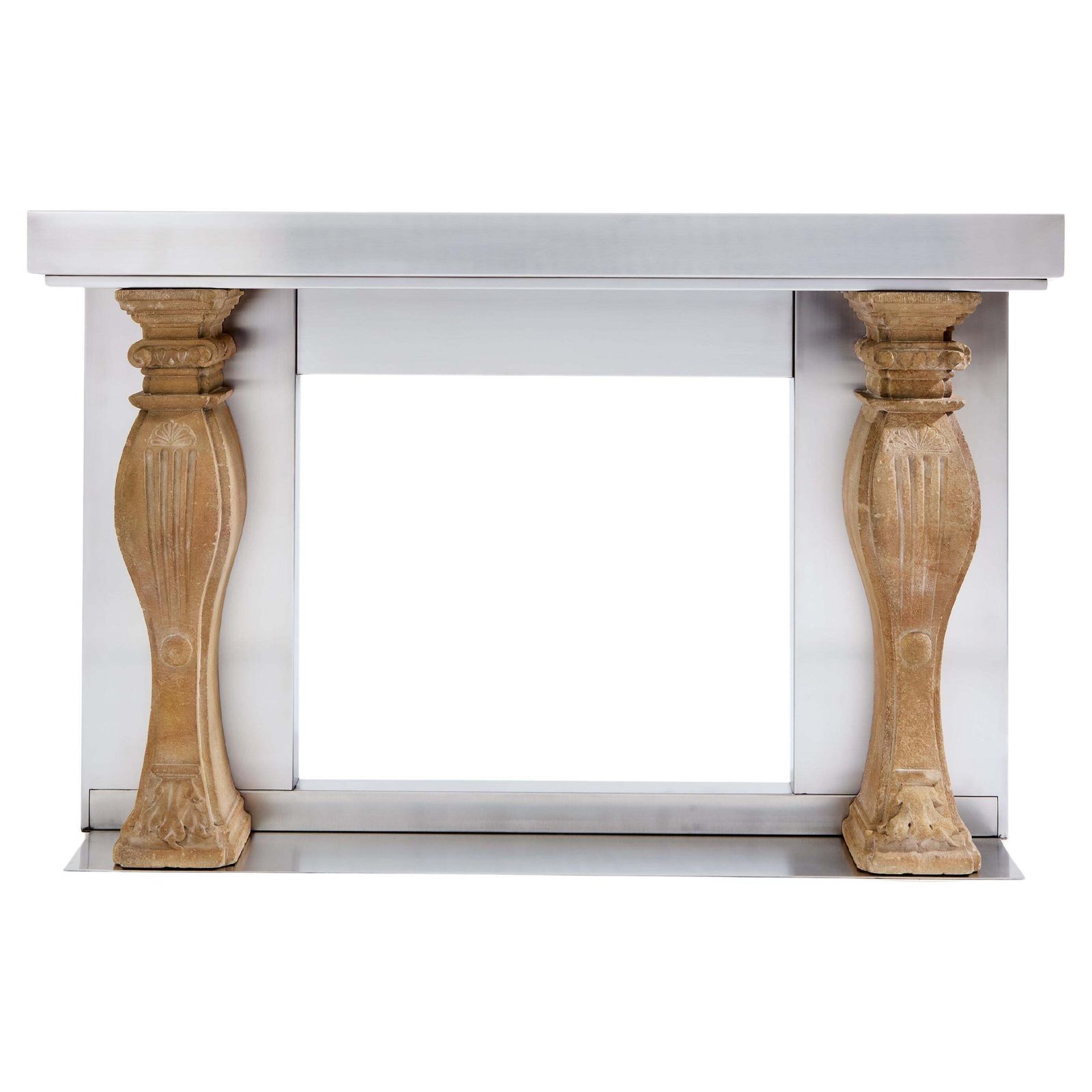 Maison Jansen Fireplace Mantel Brushed Steel And Carved Stone 1968