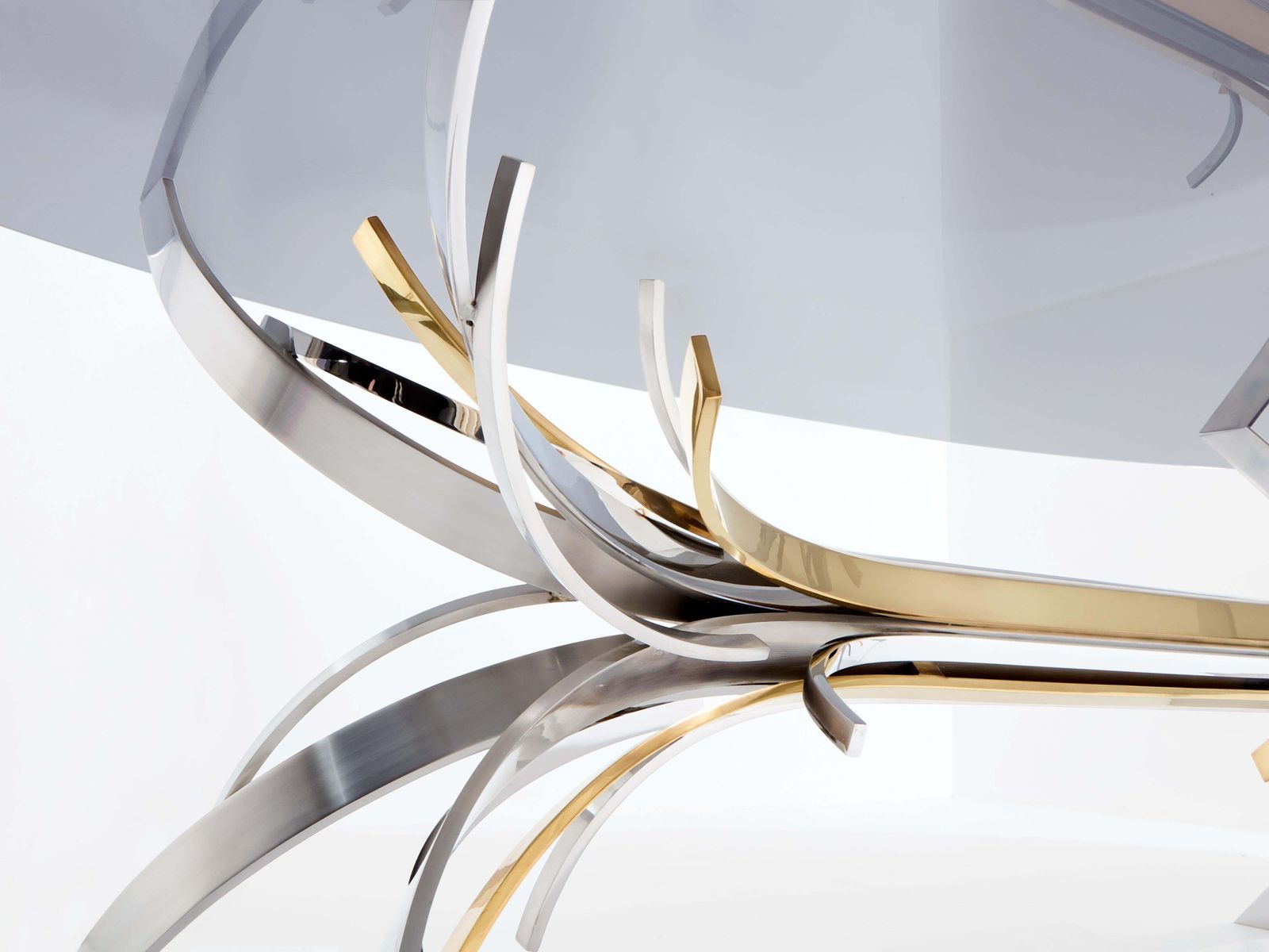 Furniture Maria Pergay Polished Steel And Brass Dining Table Gerbe 1970 photo