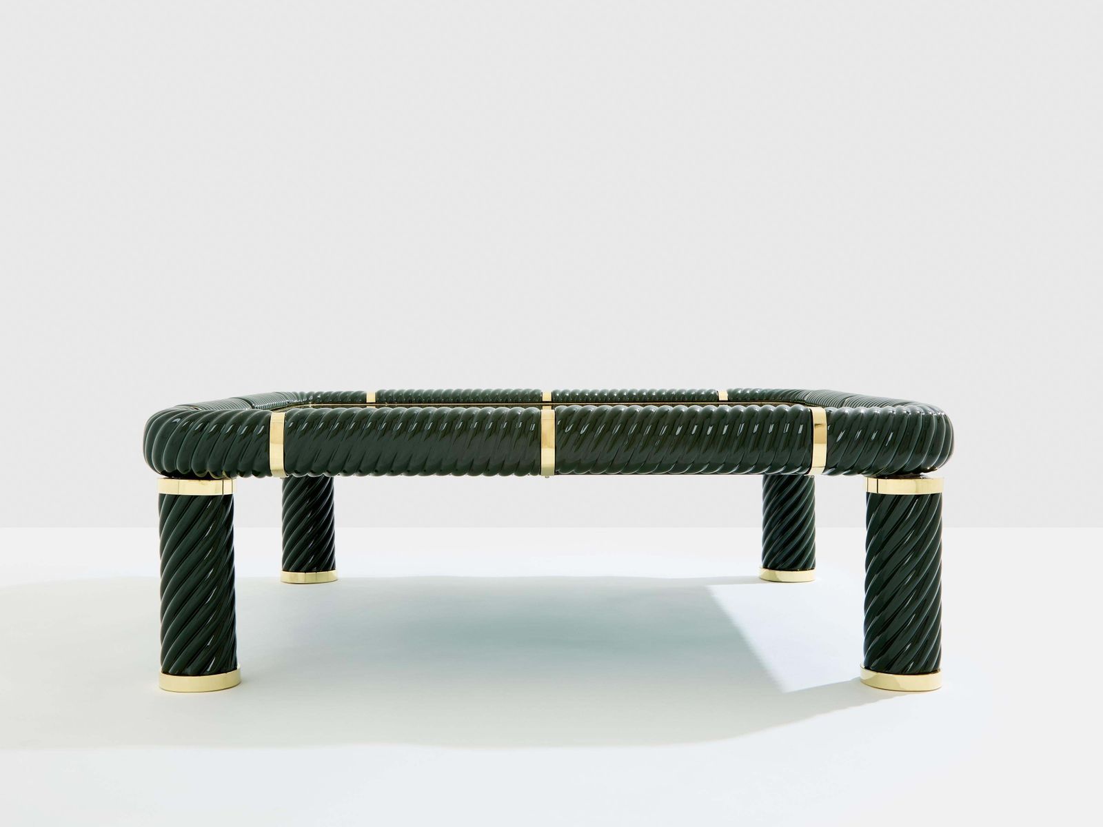 Tommaso Barbi Olive Green Ceramic And Brass Coffee Table 1970s photo for sale