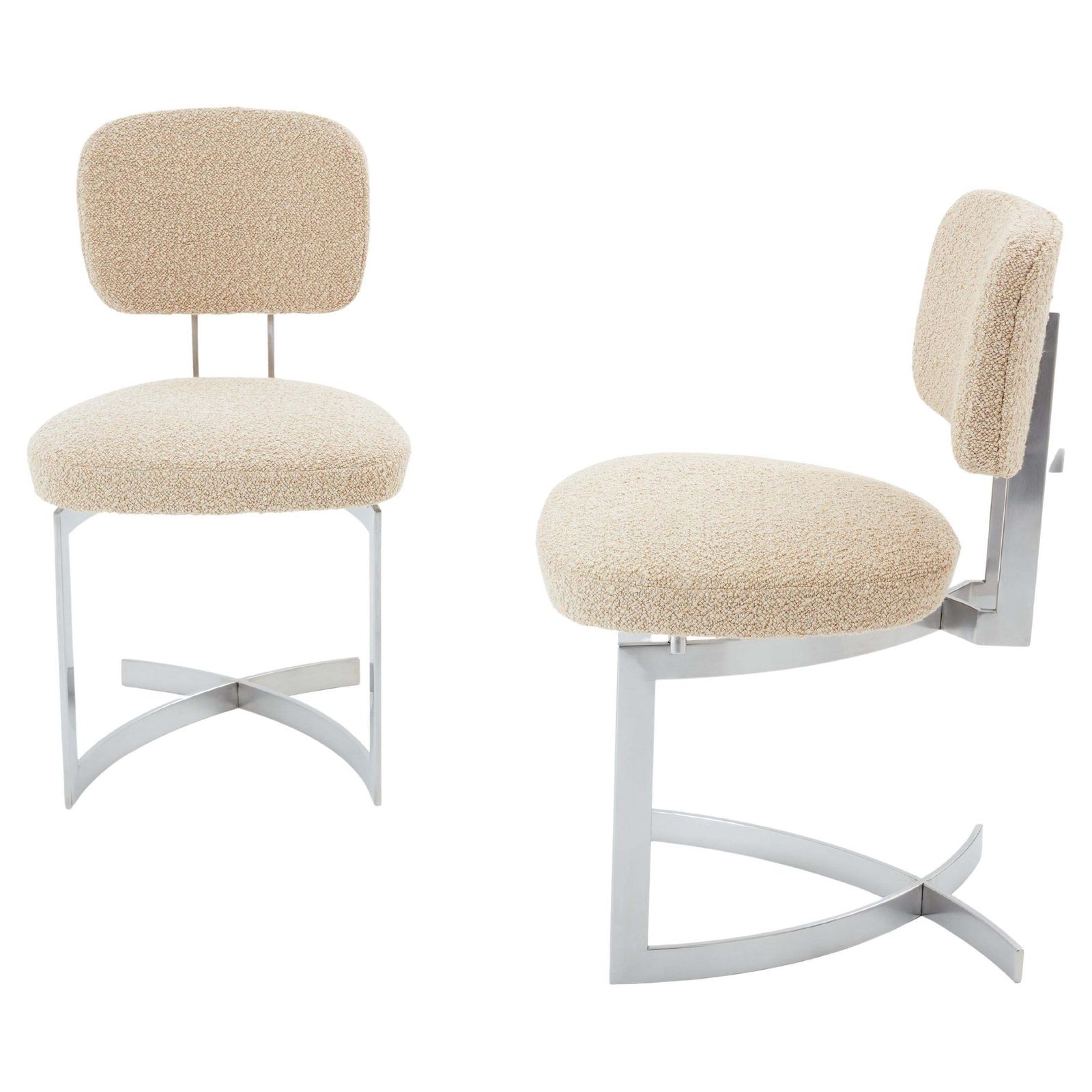 Ensemble de douze chaises Paul Legeard en acier inoxydable et laine bouclé, 1970 photo vinterior
