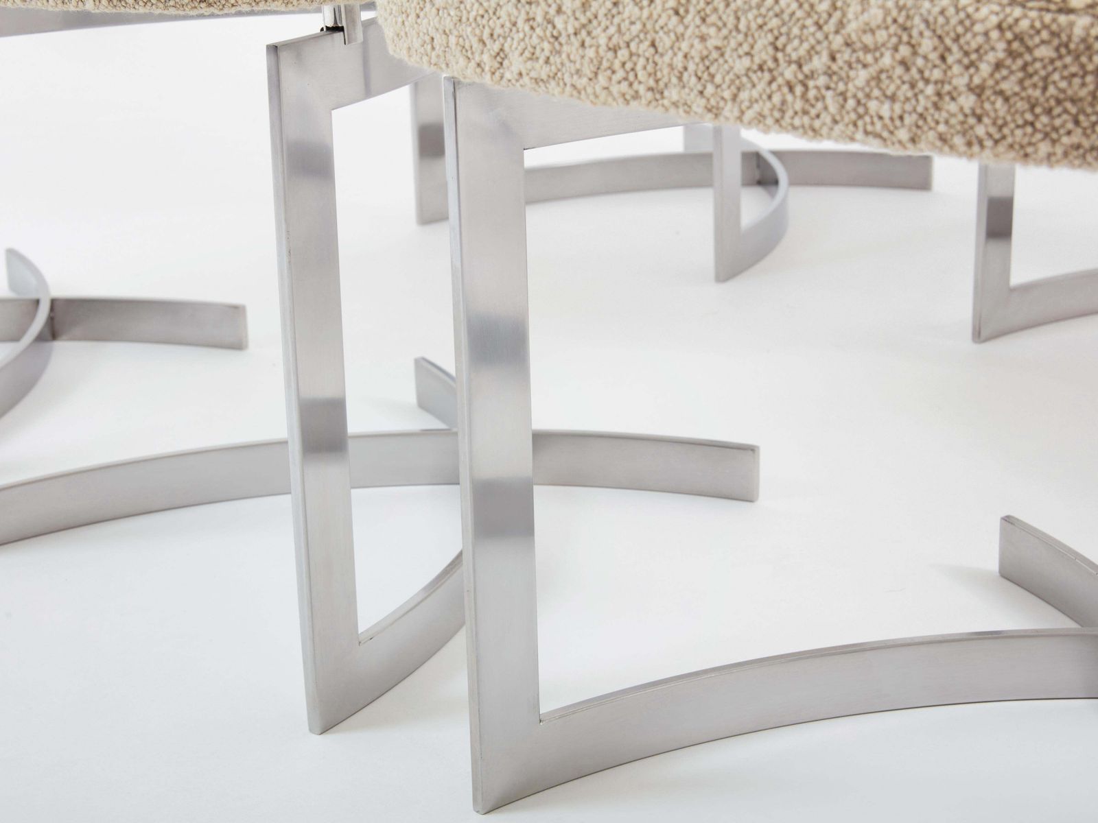 photo furniture Paul Legeard Set Of Twelve Chairs Stainless Steel Wool Bouclé 1970