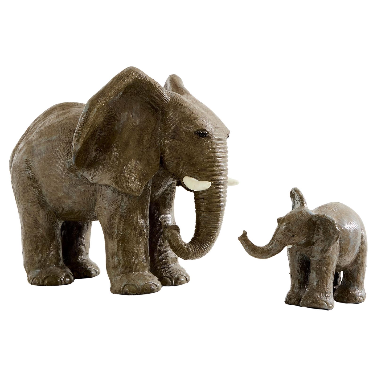 Set Of Two Valérie Courtet Elephant Sculptures Glazed Stoneware Circa 2010