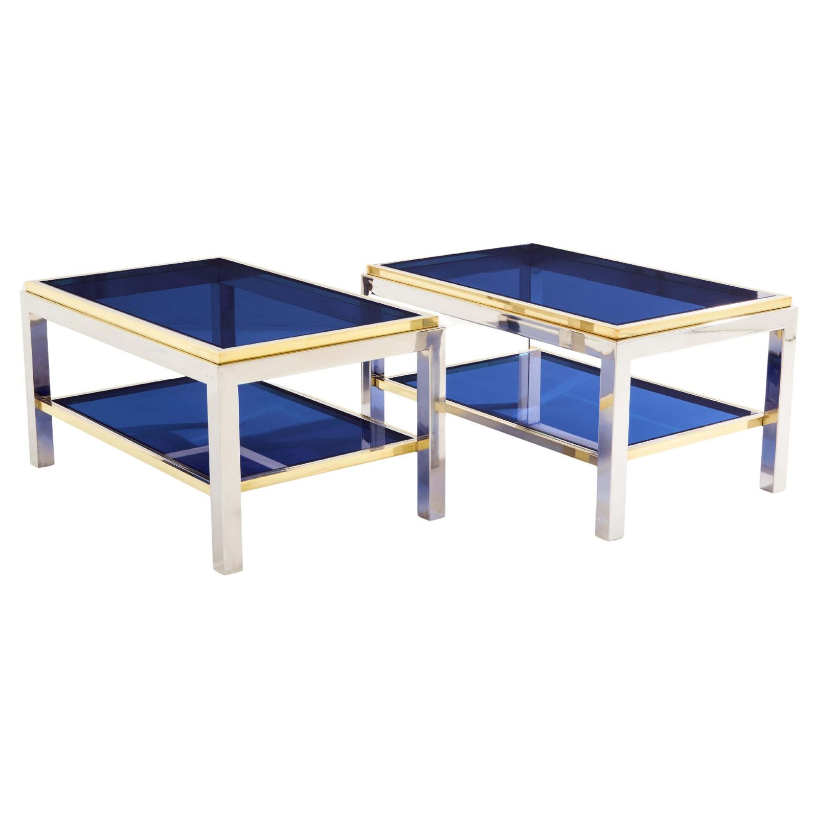 Tables d'appoint Willy Rizzo Flaminia à deux plateaux en laiton et chrome, années 1970