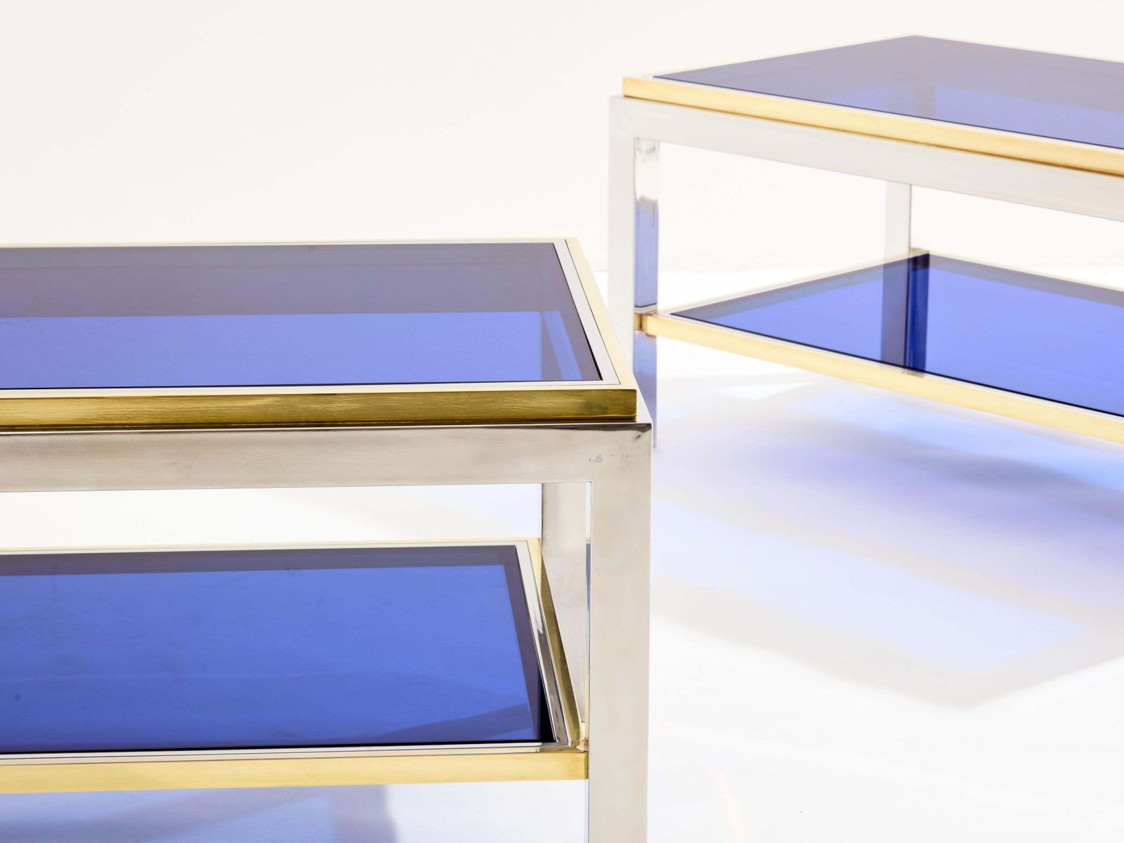 Pair Of Two Tier Brass Chrome Side Tables Willy Rizzo Flaminia 1970s photo Furniture
