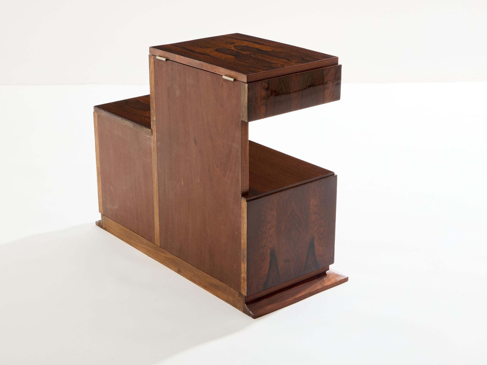 Cabinet de couture Art déco français en placage de palissandre et laiton, années 1940 photo vintage
