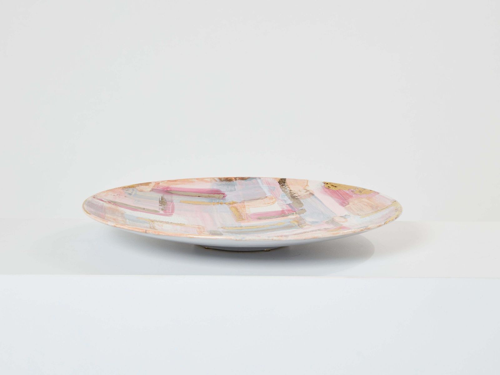 Home Decor Les Héritiers Large Gilded Enameled Ceramic Plate Centerpiece, 1990 photo