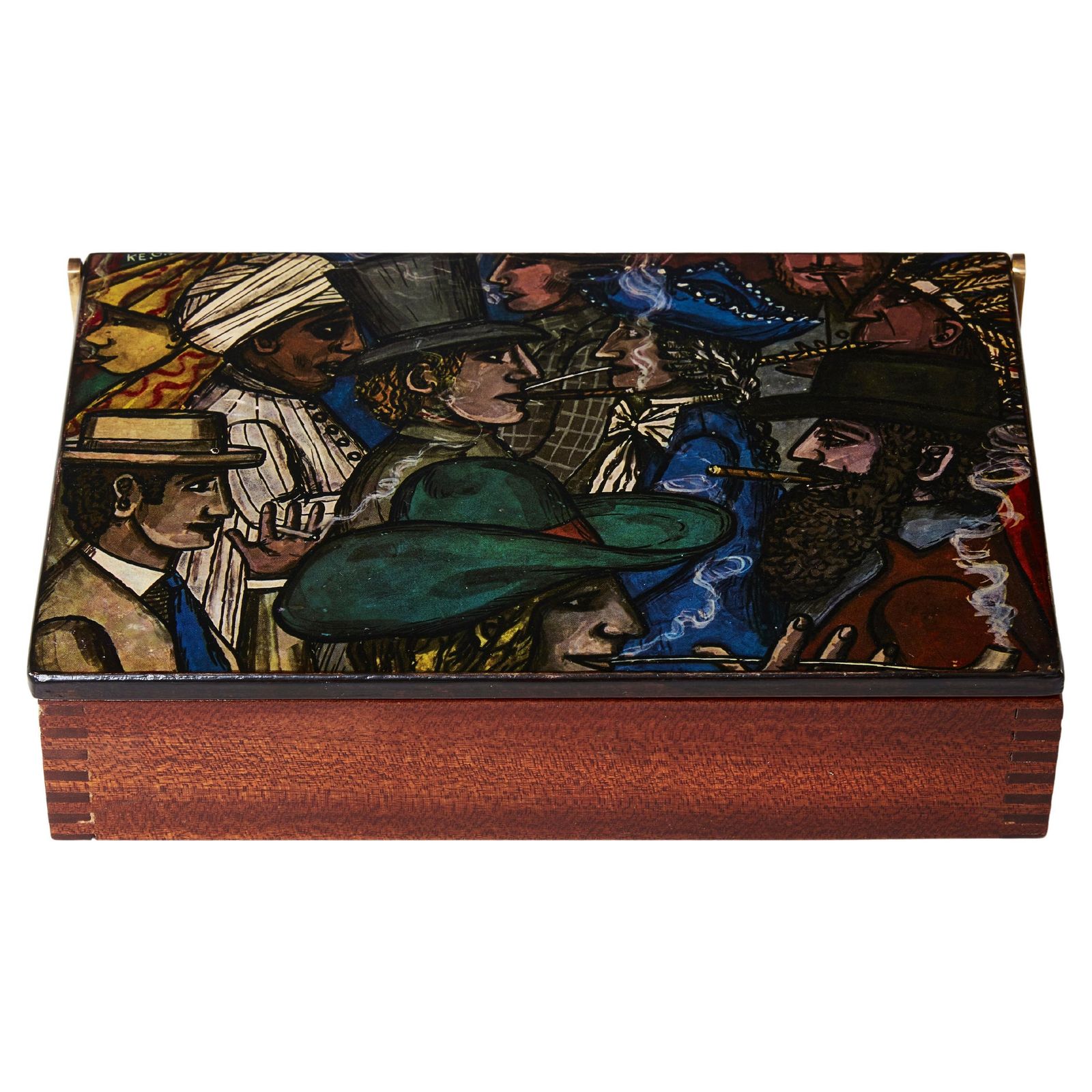 Boîte en bois d'acajou peint, années 1950