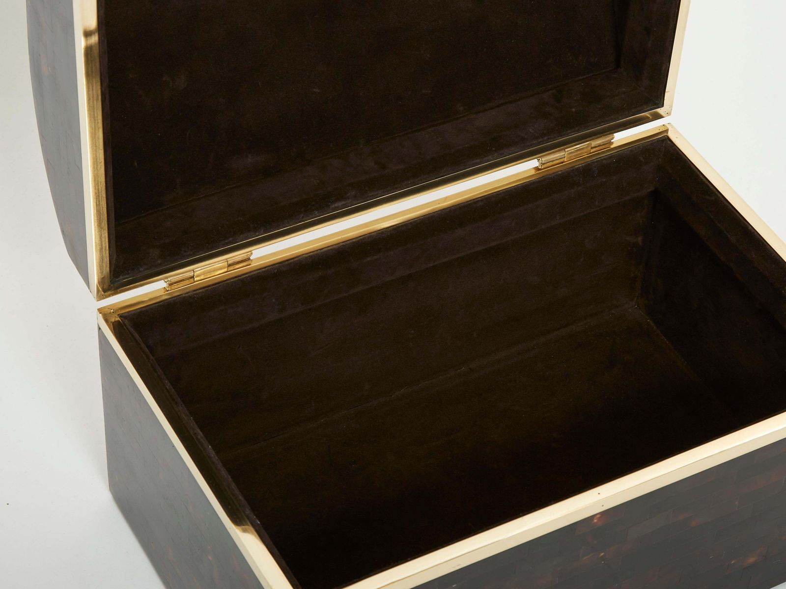 Midcentury Italian Horn Marquetry Brass Trunk Box, 1960 photo 5379.0
