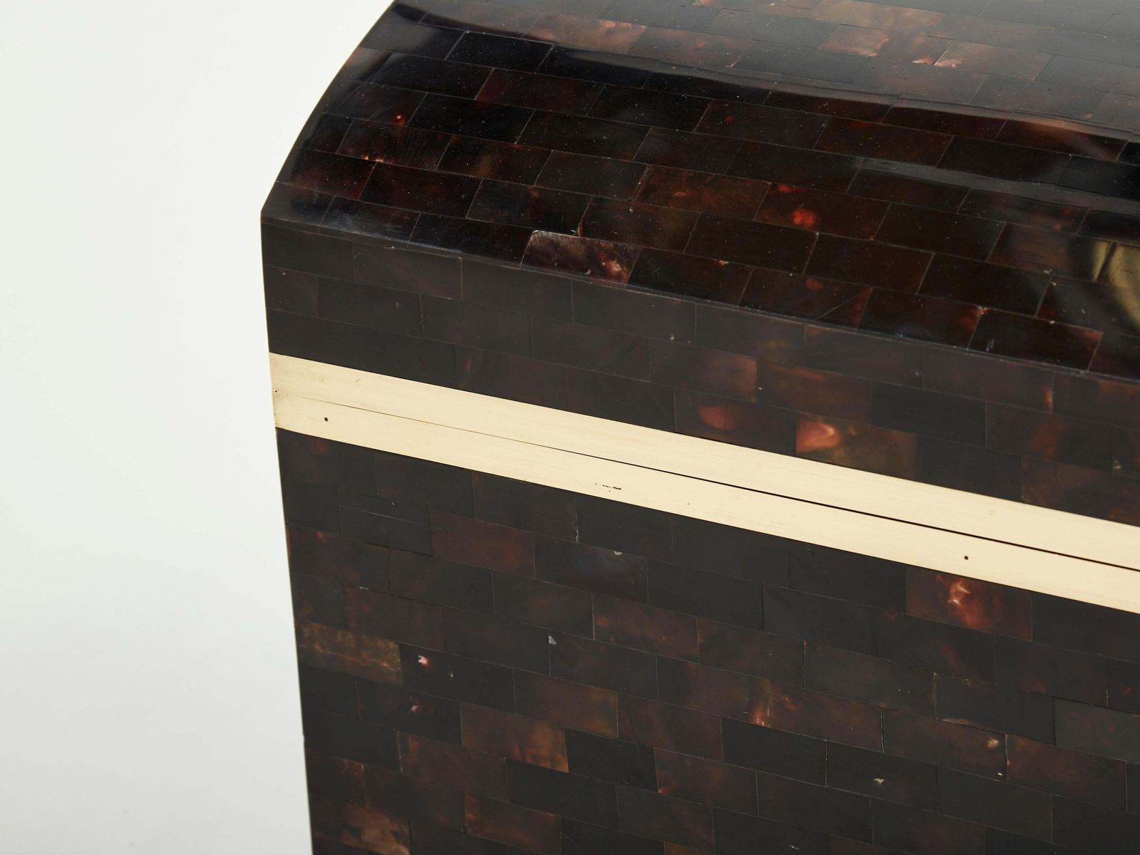 Midcentury Italian Horn Marquetry Brass Trunk Box, 1960 photo vinterior