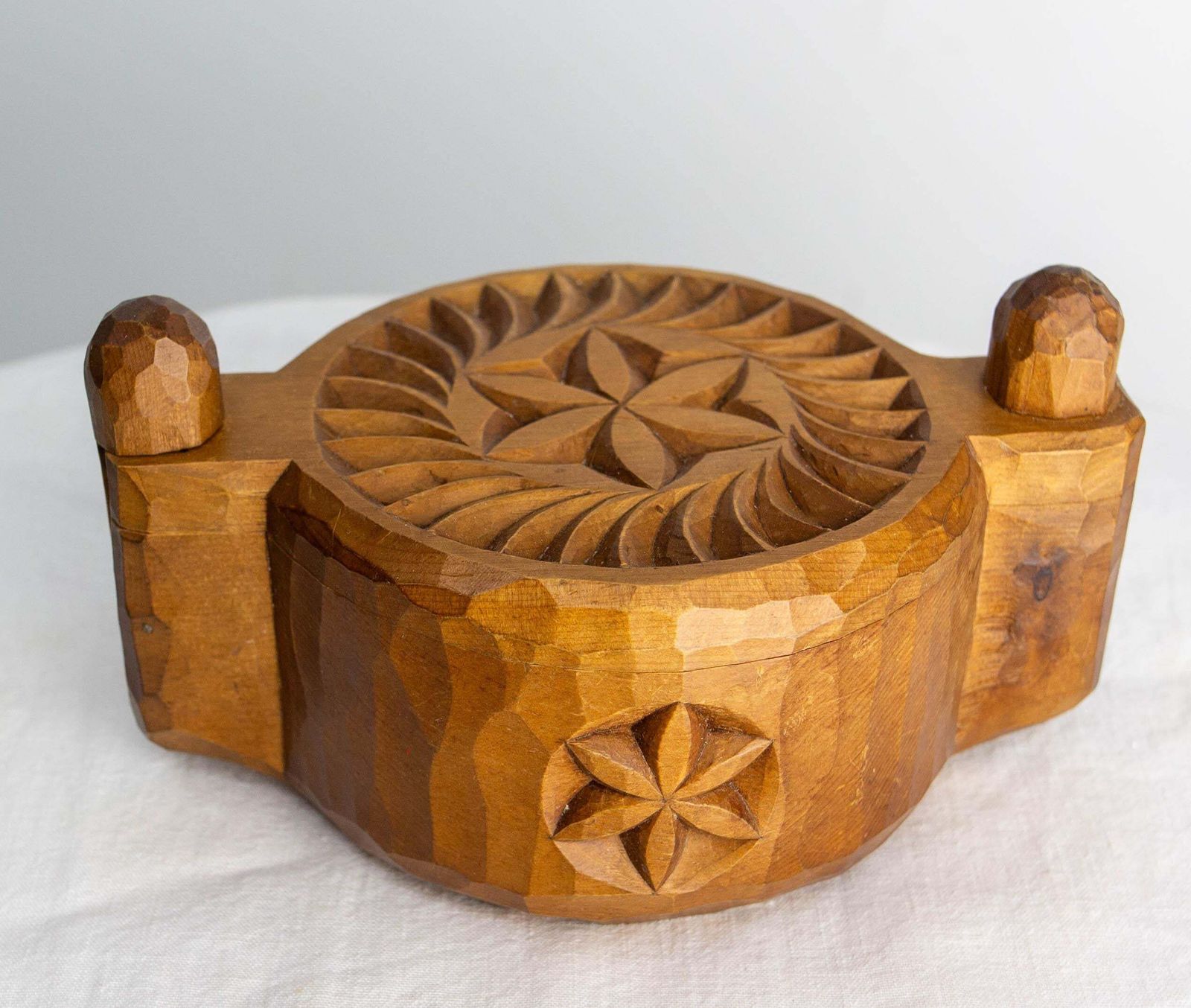 French Salt Box Hand Carved In Cembro Pine Brutalist Style, Circa 1950 photo Home Decor