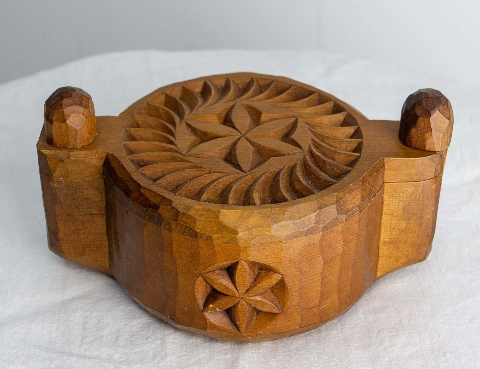 Home Decor French Salt Box Hand Carved In Cembro Pine Brutalist Style, Circa 1950 photo