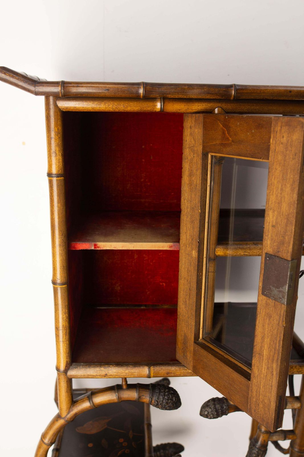 Chinoiserie Lacquered Cabinet & Side Table Faux Bamboo Turned Wood Late 19th C photo buy